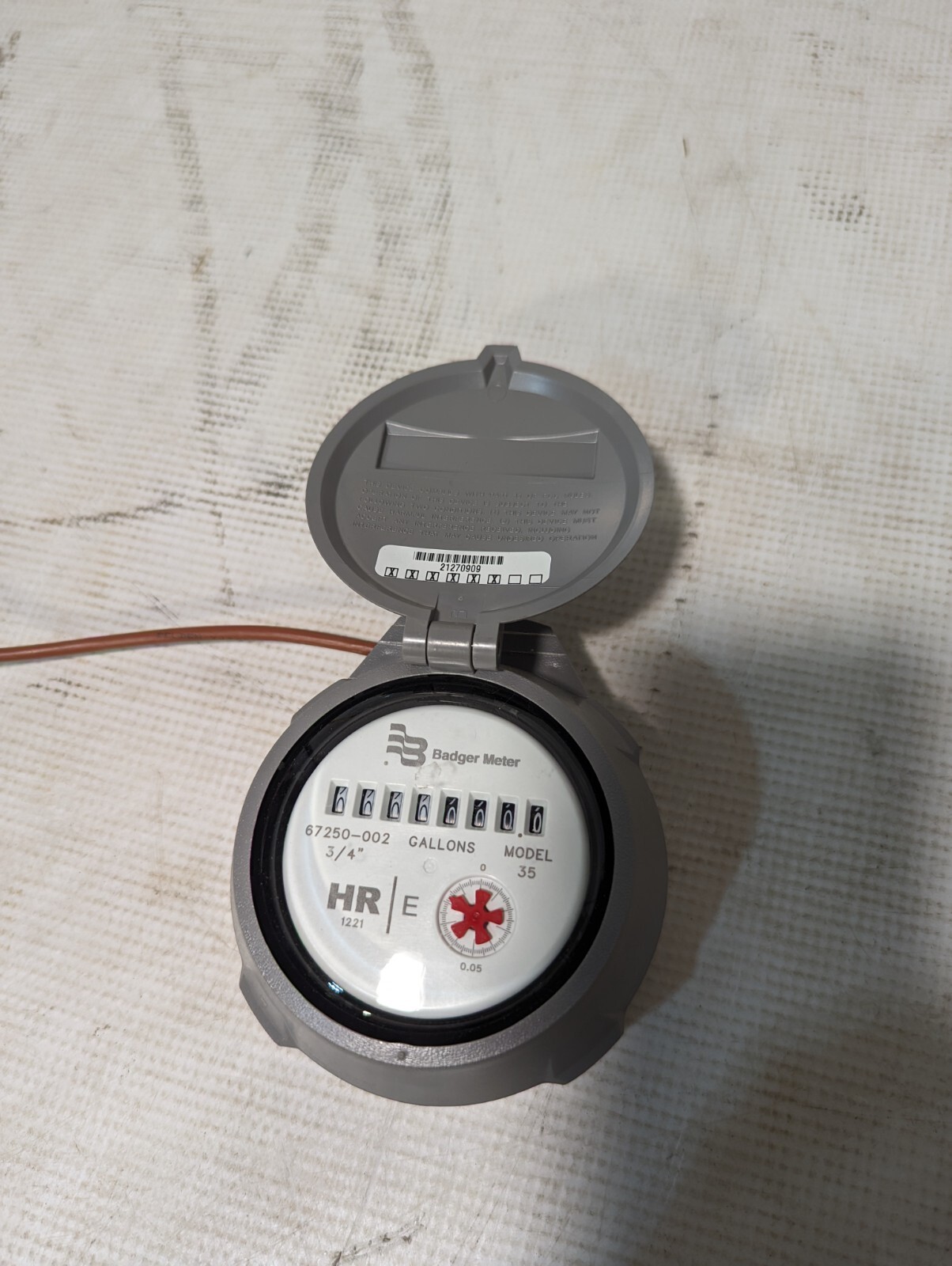 Badger Model 35 HR-E Water Meter Register in Gallons, 3/4x3/4 M35 HR/E As Shown