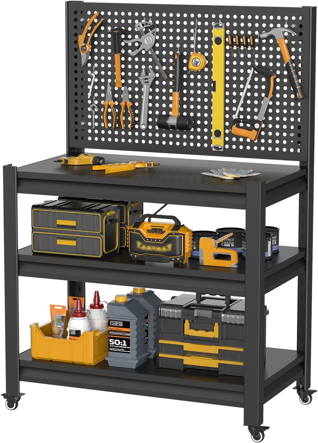 Heavy-Duty Workbench with Pegboard and Wheels, 3000 lbs Capacity