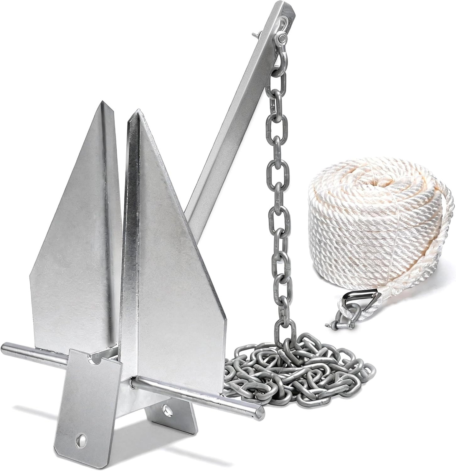 Boat Anchor Kit Heavy Duty Galvanized Danforth Anchor Chain Rope Suspension for