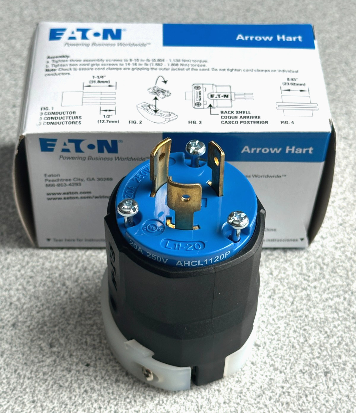NEW Eaton AHCL1120P Blue Locking Plug 20A 250V 3-Pole 3-Wire 3-Phase L11-20P