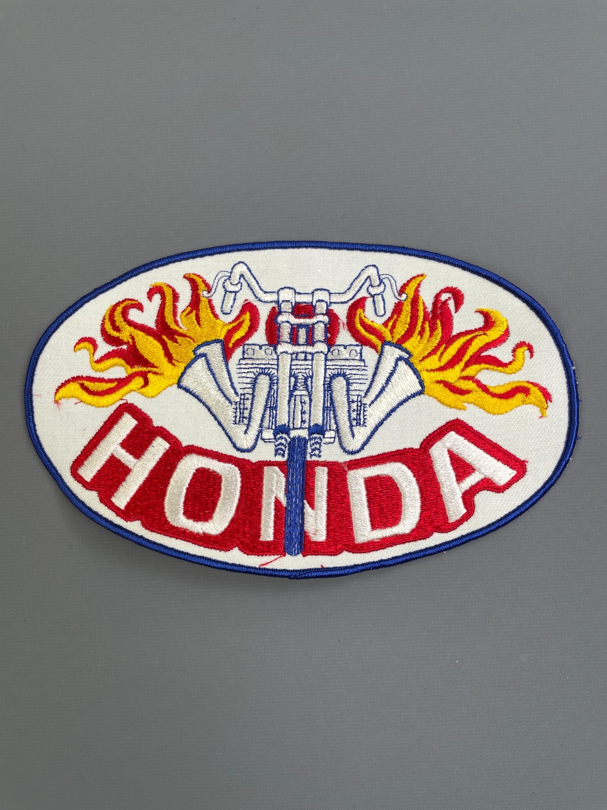 Vintage 1970s Honda Motorcycle Back Patch Large 8.5" Oval Flames Chopper NOS