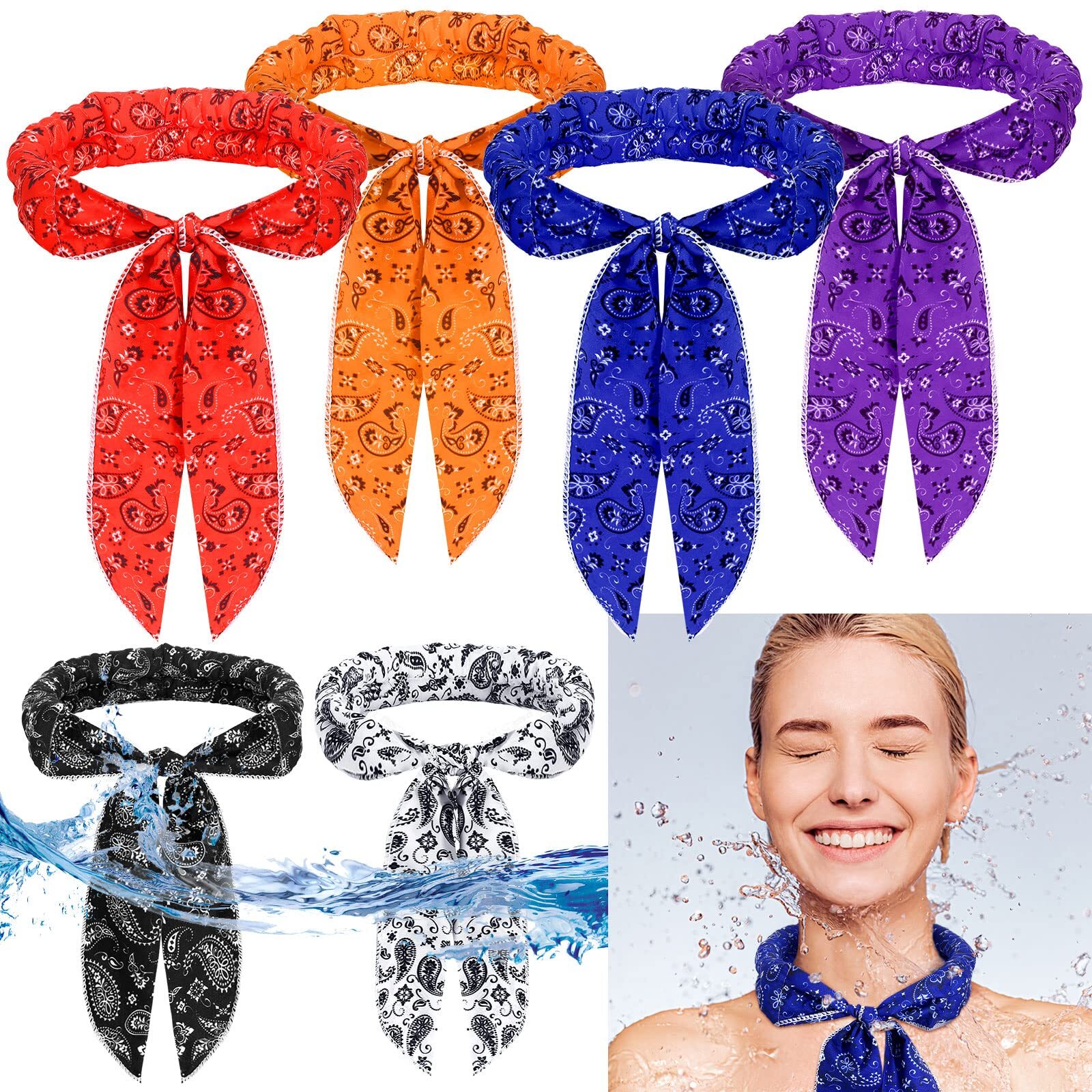 6 Pack Cooling Neck Wraps Ice Cooling Scarf Neck Bandana Wrap for Men Women