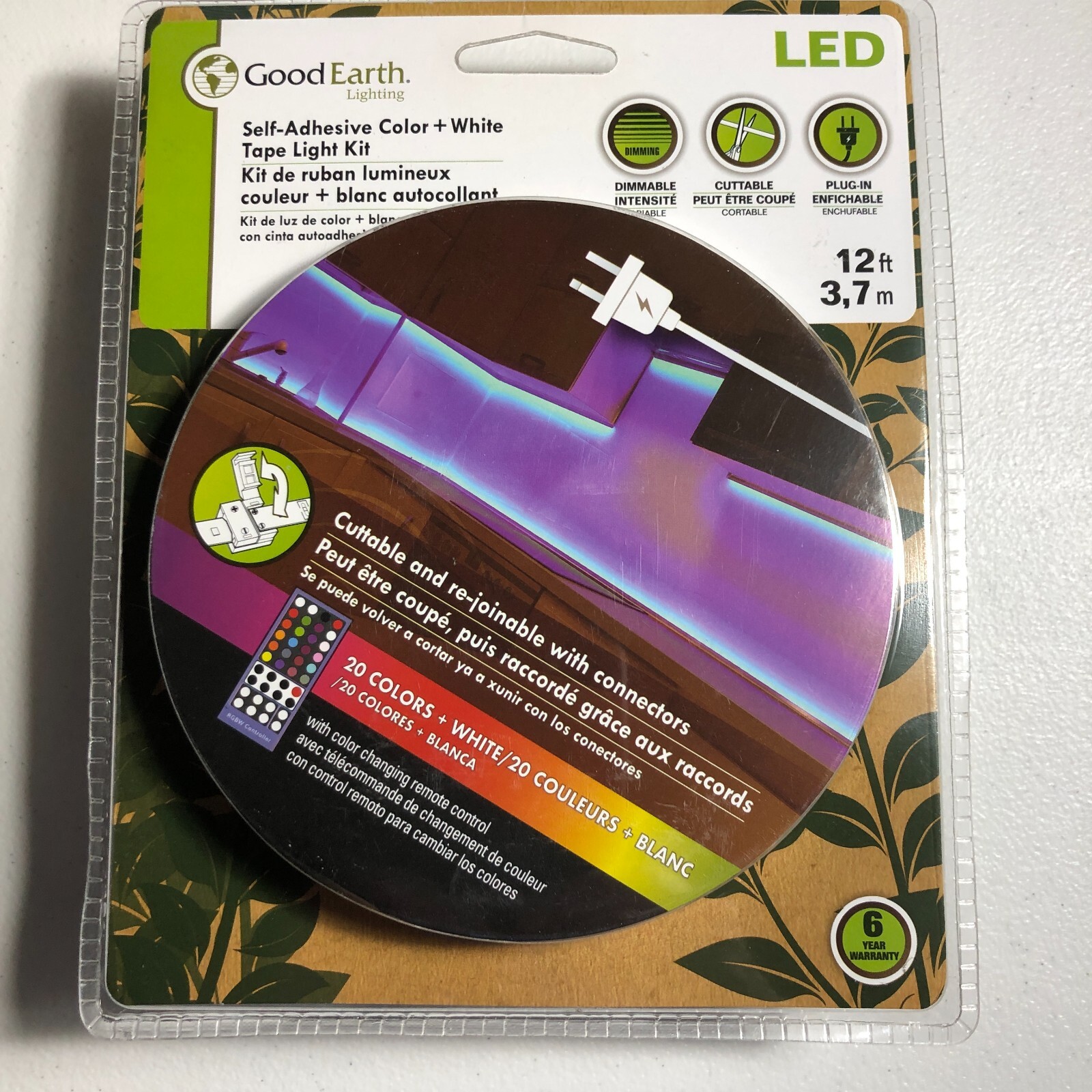 Good Earth Lighting 12ft LED Self-Adhesive Color+White Tape Light Kit New Sealed
