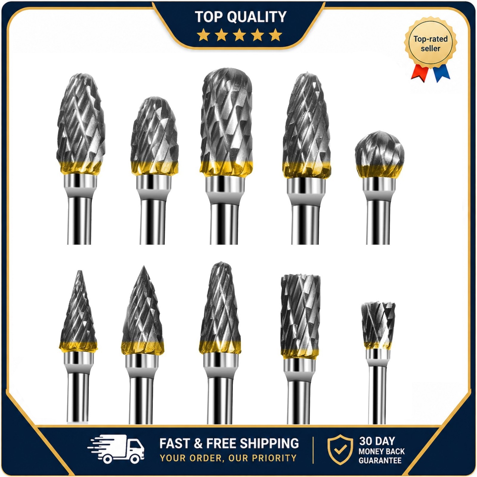 10 Pc Carbide Rotary Burr Set 1/8 Shank 1/4 Head Die Grinder Metal Carving Bit