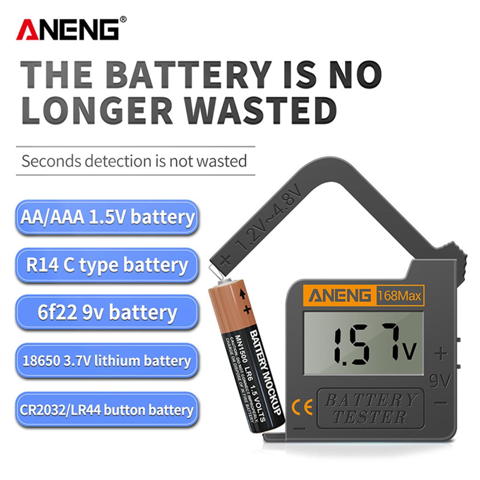 New ANENG 168Max Digital Battery Capacity Checker Volt Checker For 9V AA AAA