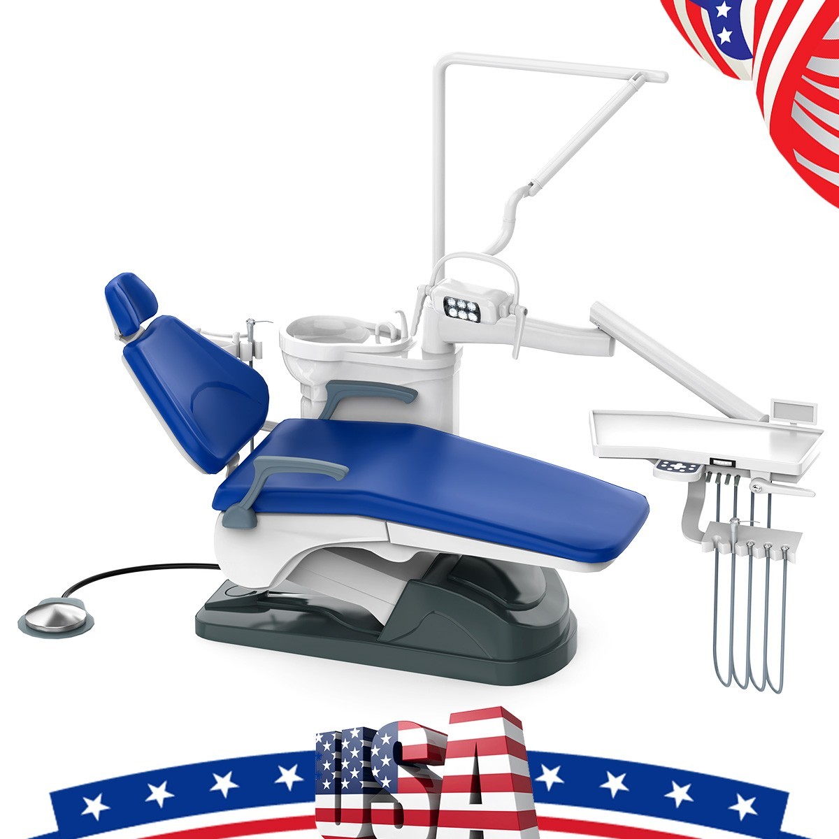 FDA Dental Lab Unit Chair Computer Controlled DC Motor PU Leather+Dentist Stool