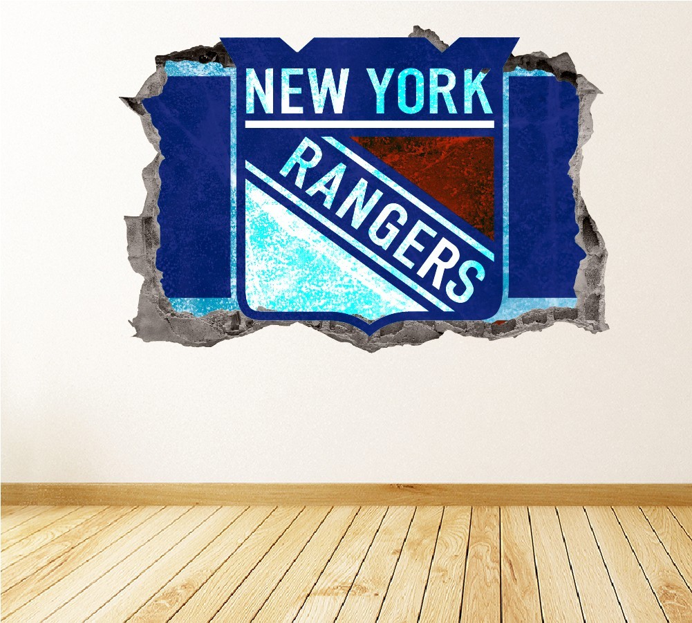 New York Rangers Wall Art Decal Logo 3D Smashed Hockey Decor Sticker