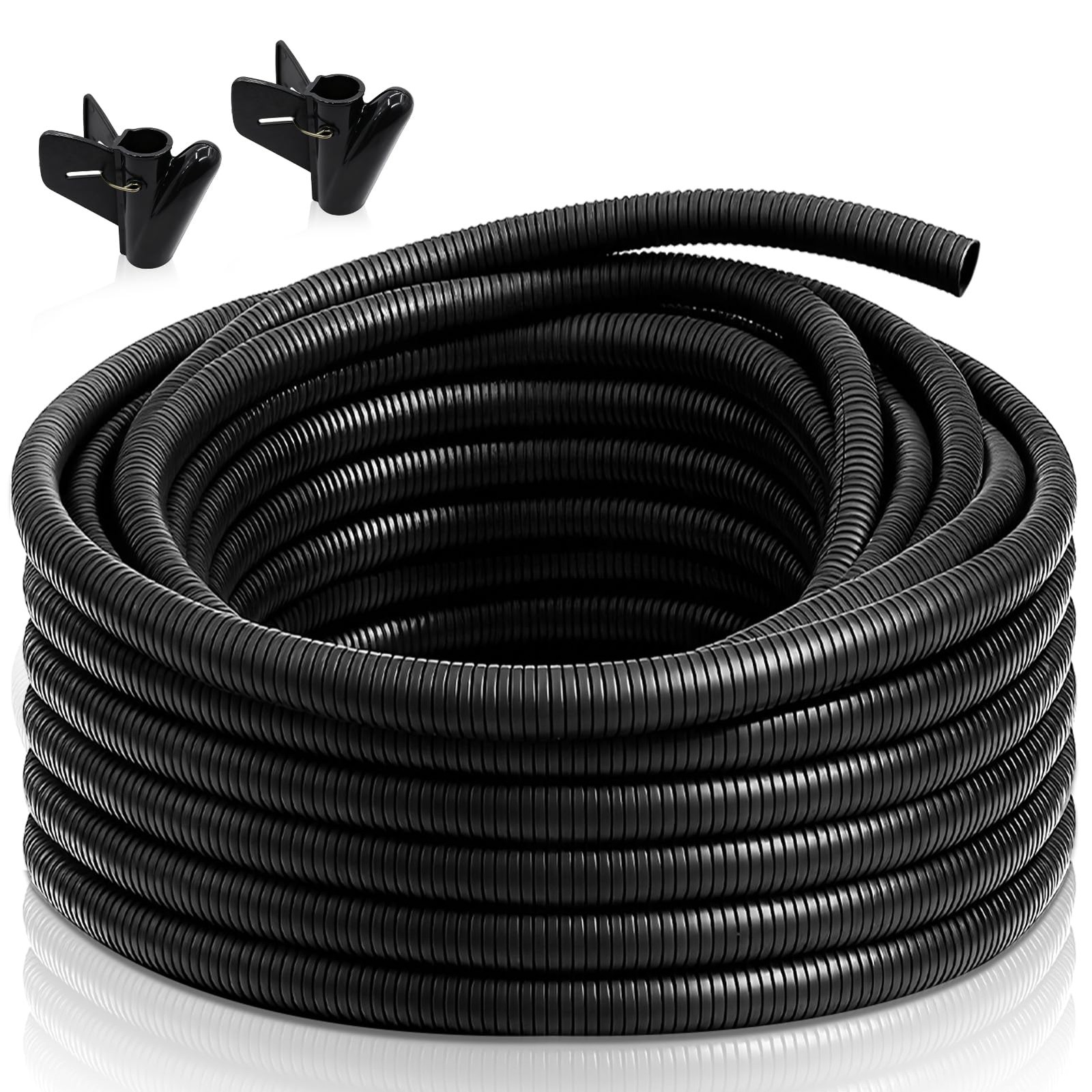 50FT 1/4 inch Split Wire Loom Tubing Kit with 2 Clamps - Flexible Abrasion Re