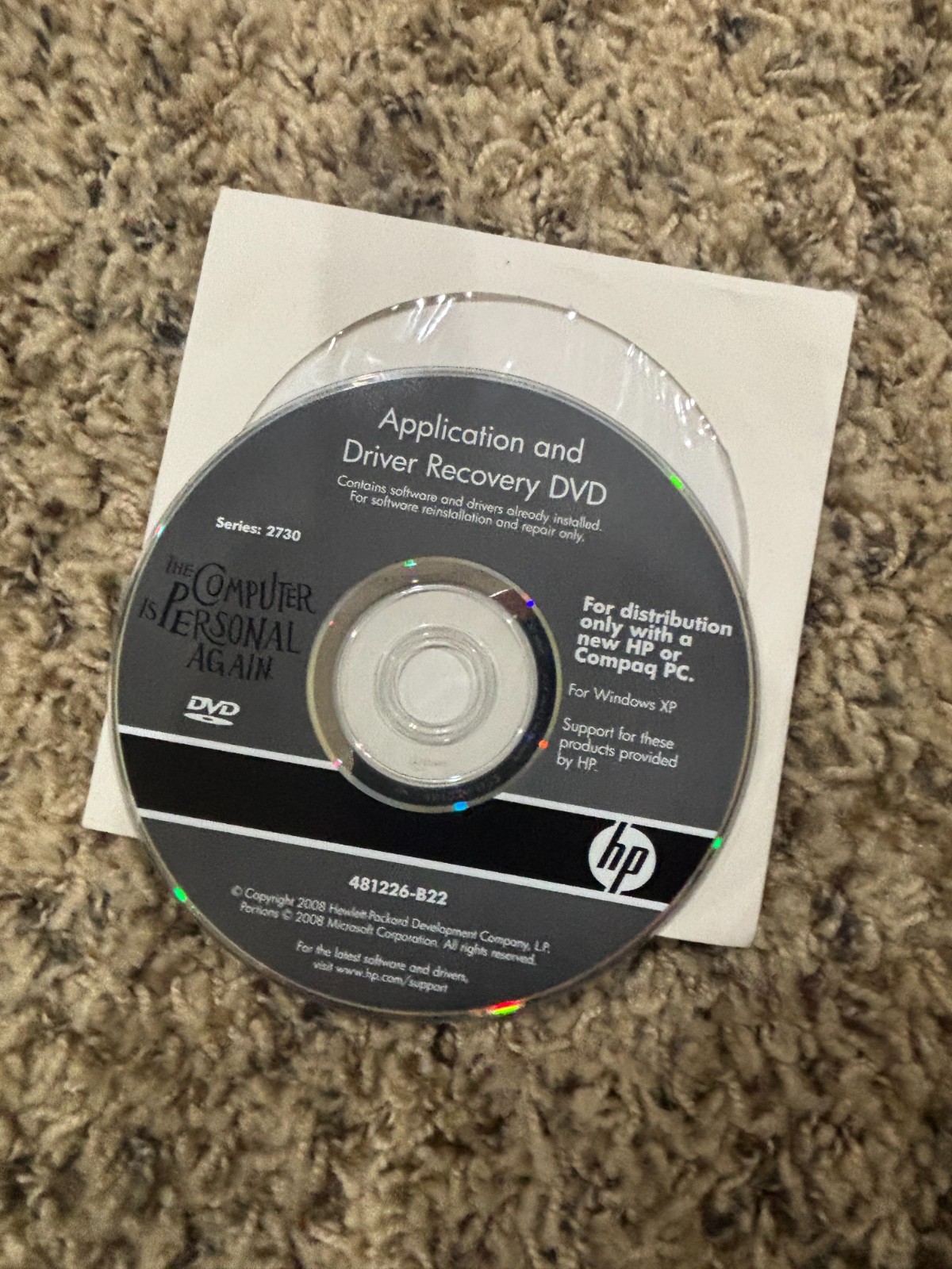HP compaq application recovery dvd 2730 windows xp 481226-b22