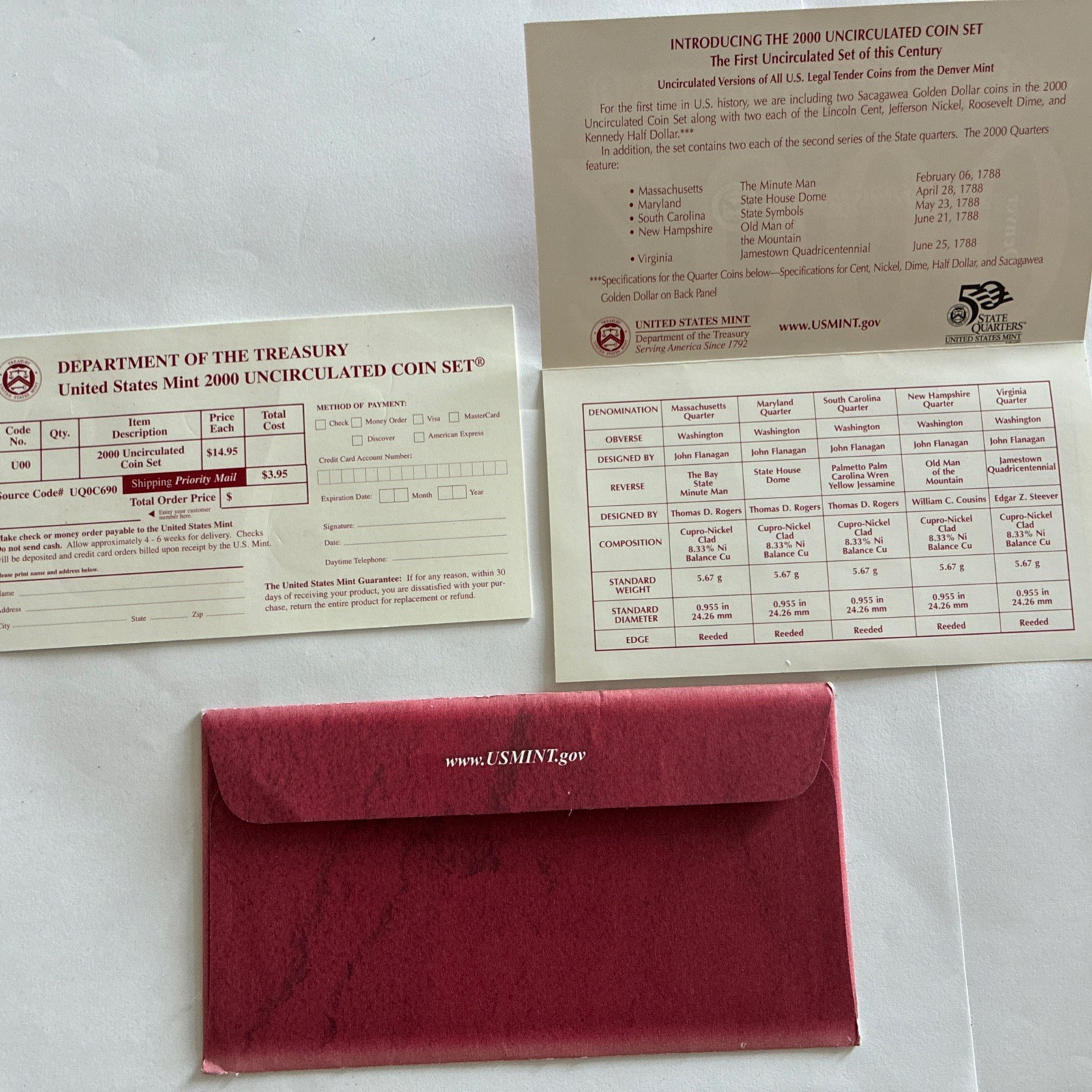 2000 D US Mint Uncirculated Set ENVELOPE - REPLACEMENT ENVELOPE - NO COINS