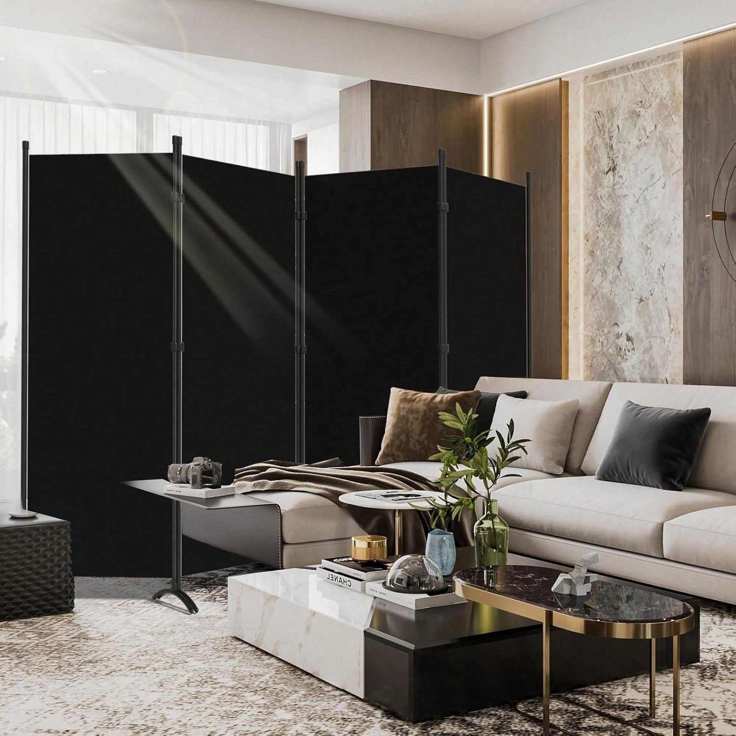 Black 4-Panel Folding Room Divider
