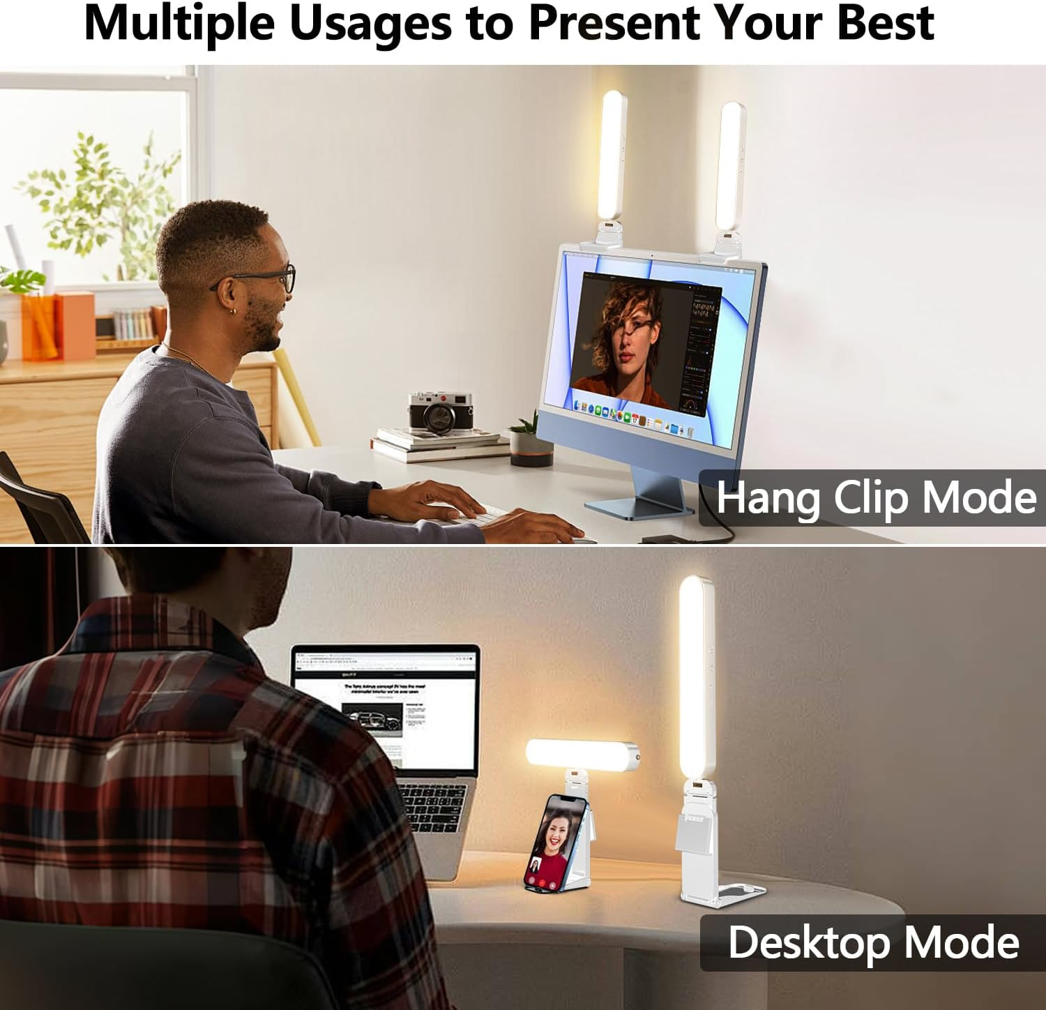 Dual-Lamp Video Conference Lighting, LED Streaming Light with Remote and Touch C