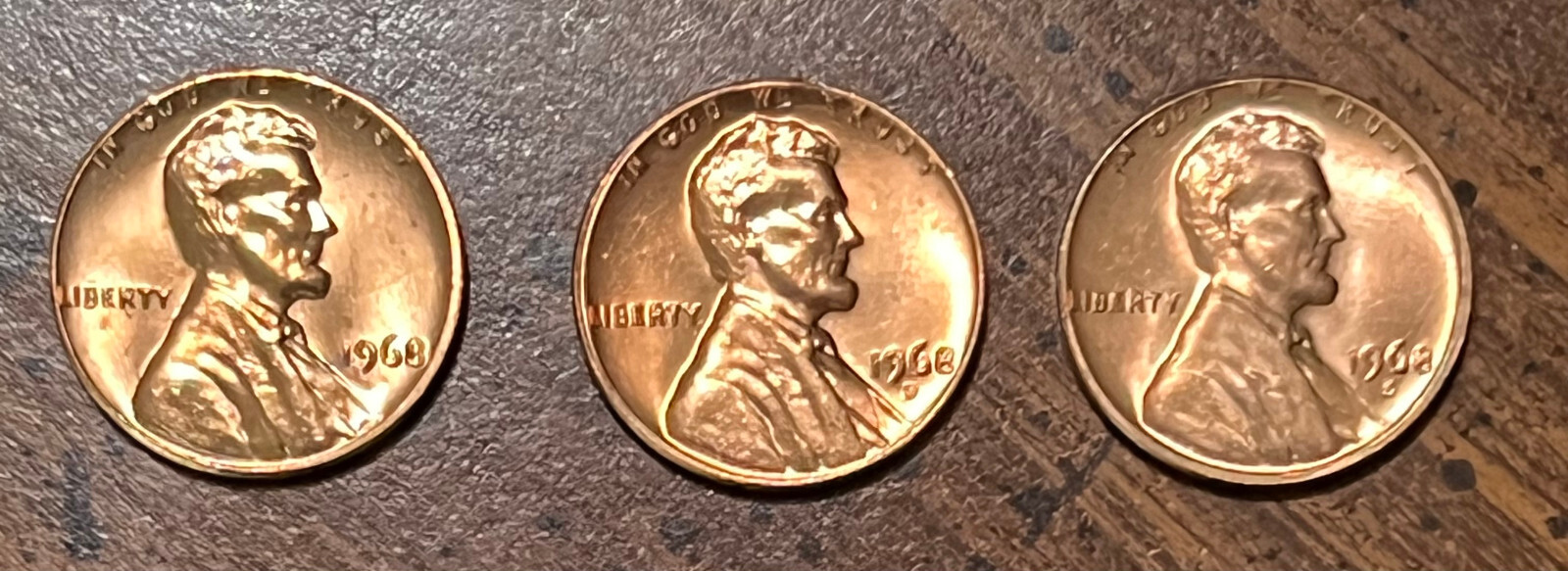 1968 PDS Lincoln Cents - BU - Three gorgeous coins,  great luster