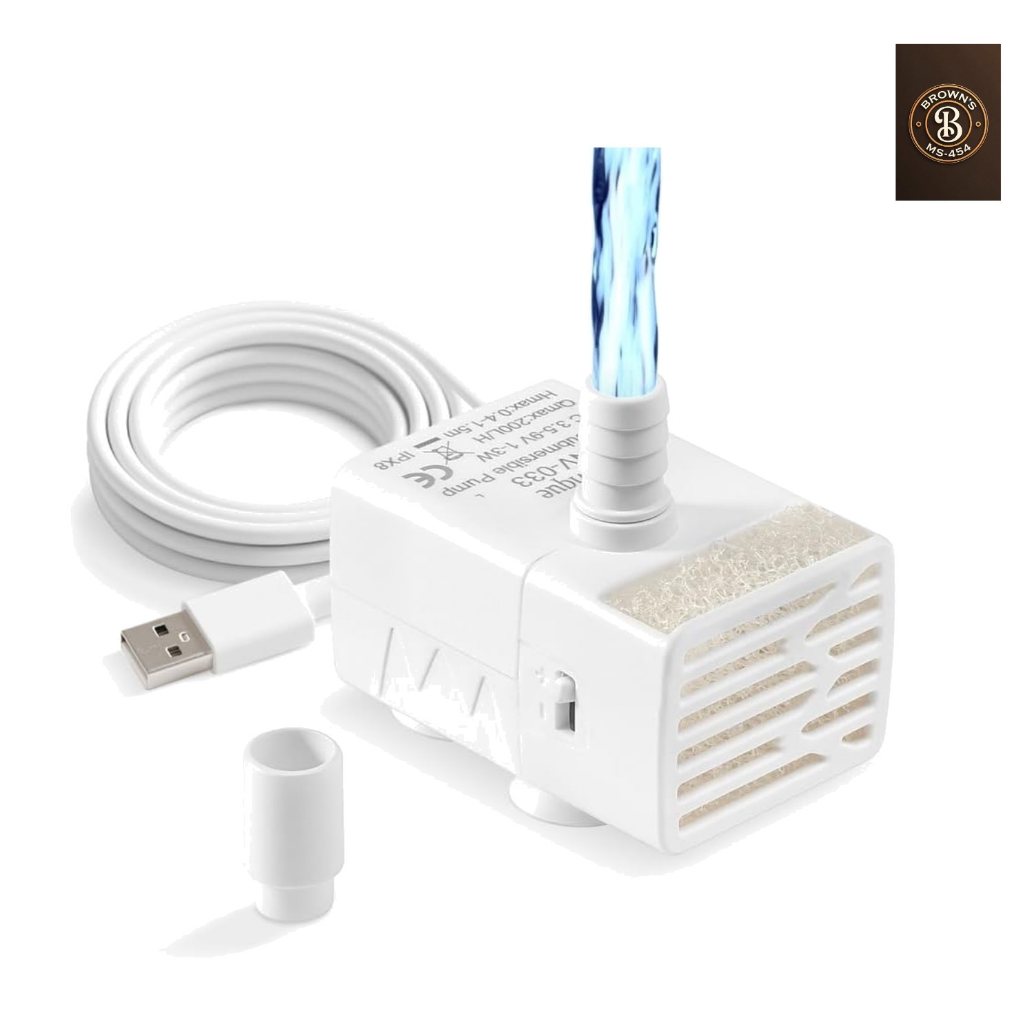 200L/H Submersible Water Pump Ultra Silent USB Small Fountain Pump with 2 Noz...