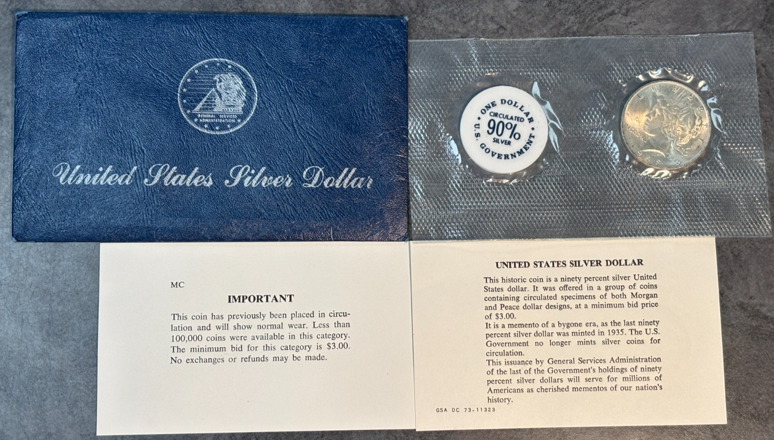 1923 (P) Silver $1 Peace Dollar GSA in OGP With Card & Envelope