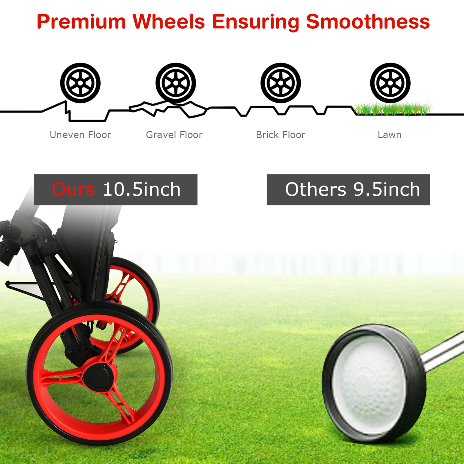 3-Wheel Foldable Golf Push Pull Cart Trolley w/ Seat Adjustable Handle Red