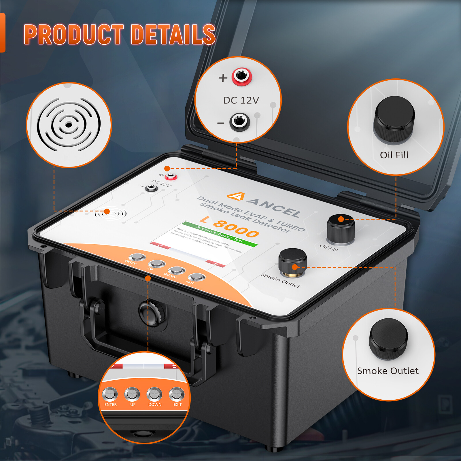 Dual Mode EVAP Smoke Tester Machine Turbo System Adjustable Pressure LCD Screen