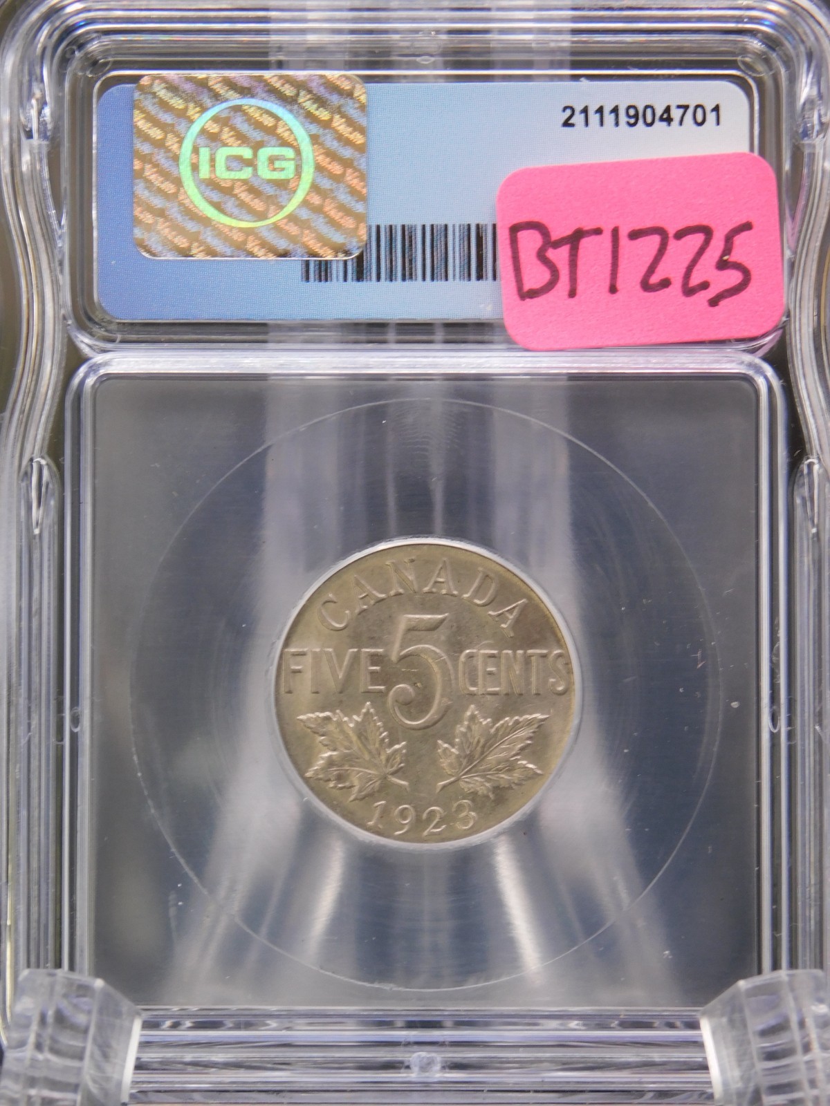 1923 CANADA FIVE CENT ICG MS63 (BT1225)