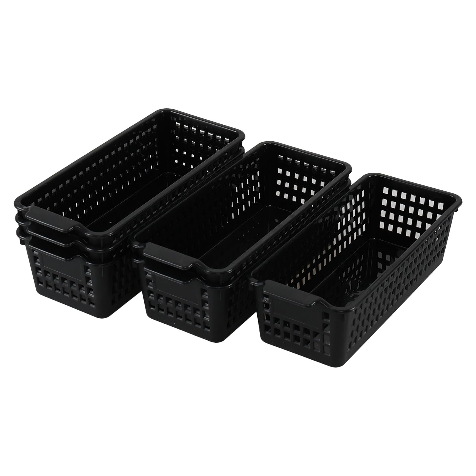 6 Pack Small Desktop Storage Baskets, Black Slim Plastic Storage Baskets