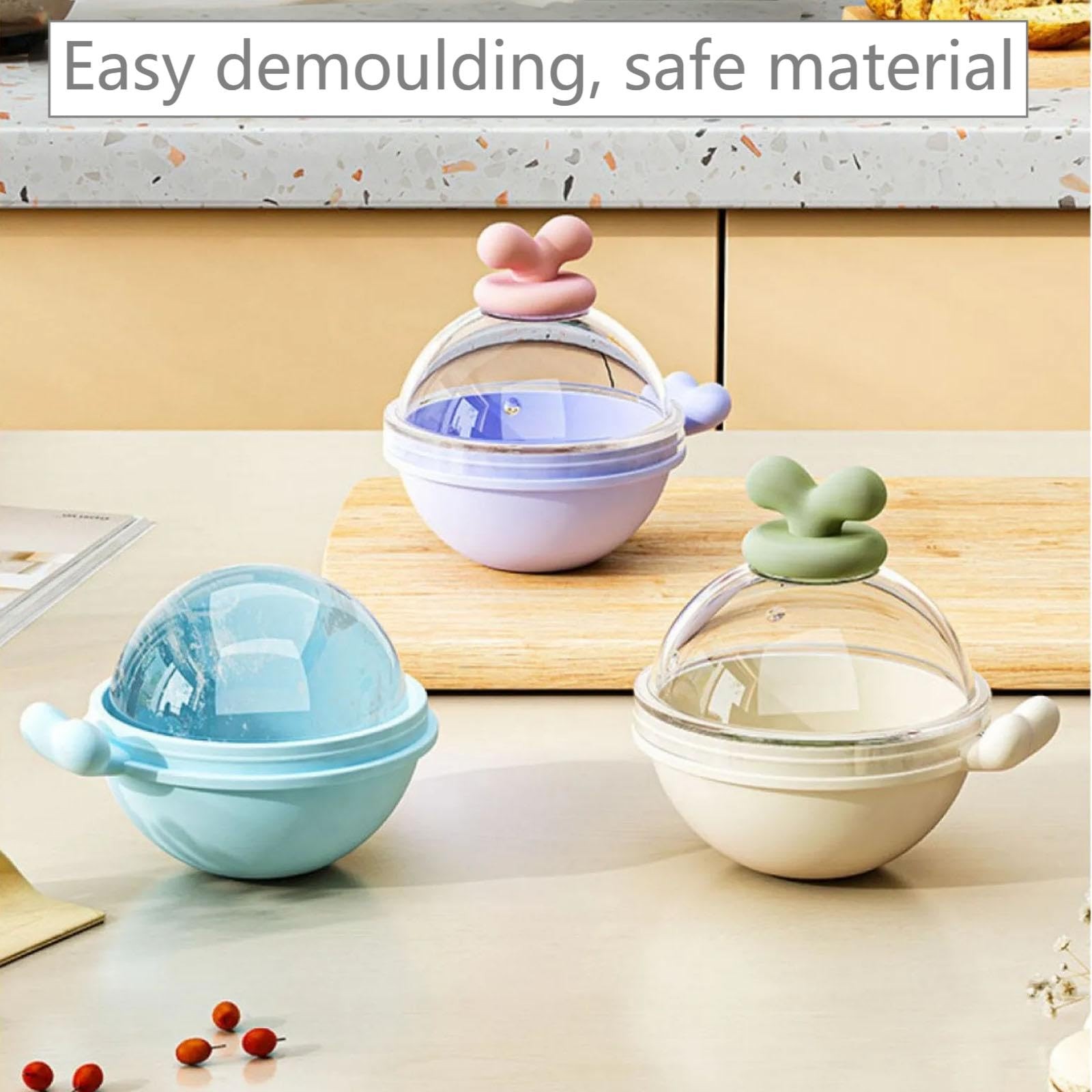 4pcs Ice Cube Mold Ball Boxes with Lid, 2.36in Diameter Large Sphere Ice Make...