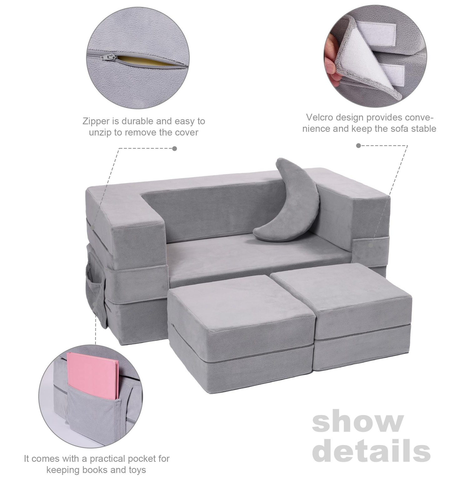 Modular Kids Sofa,Toddler Couch Foam Armchair for Kids, Children Convertible ...