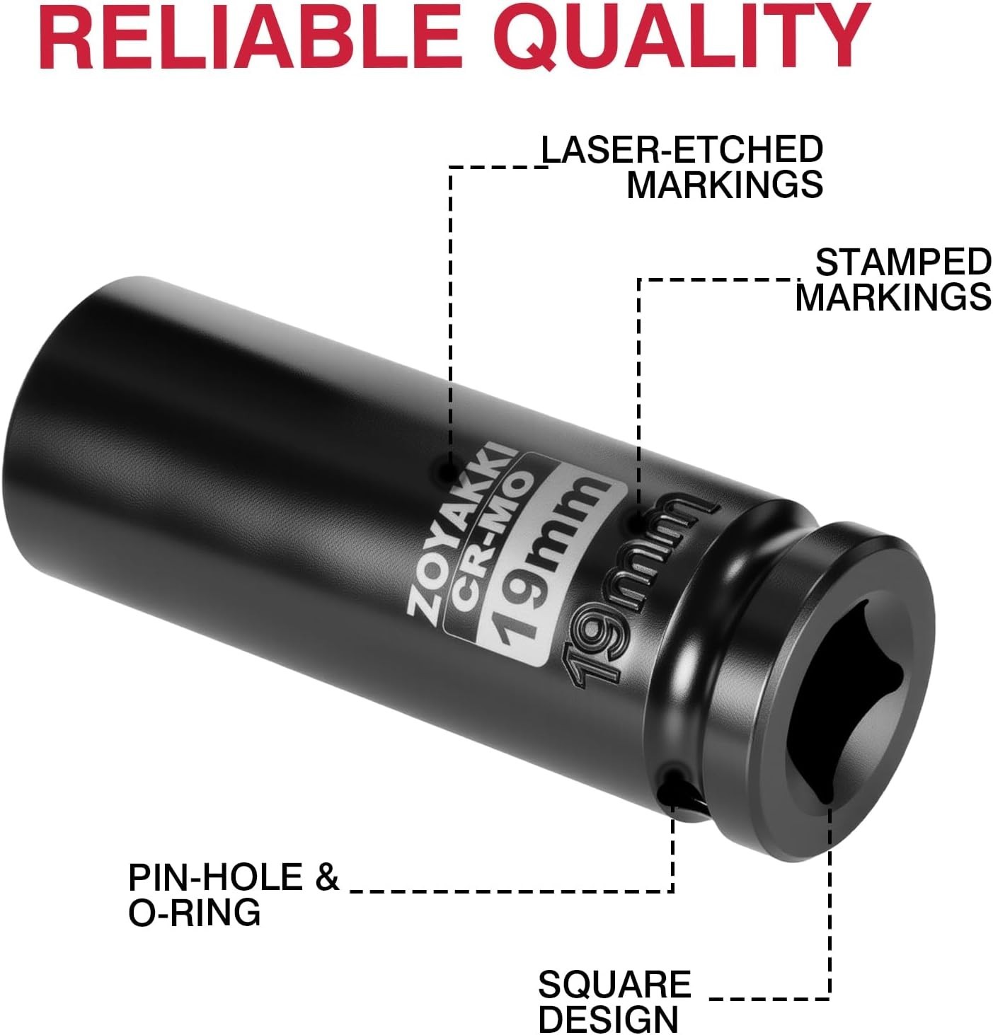 19mm 1/2" Drive Deep Socket - Chrome Molybdenum, Anti-Slip Design for Stability