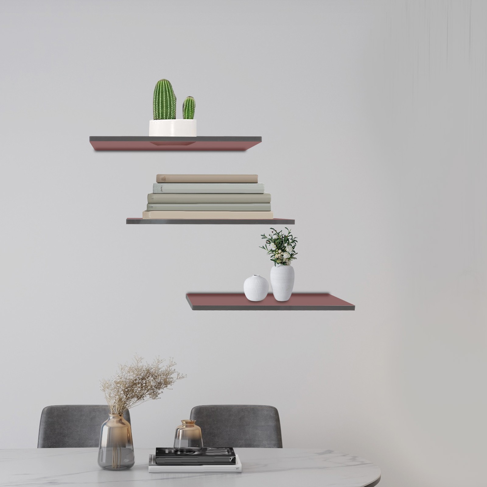 3pcs Brown Acrylic Floating Shelves Wall Mounted Shelf Floating Shelf Organizer