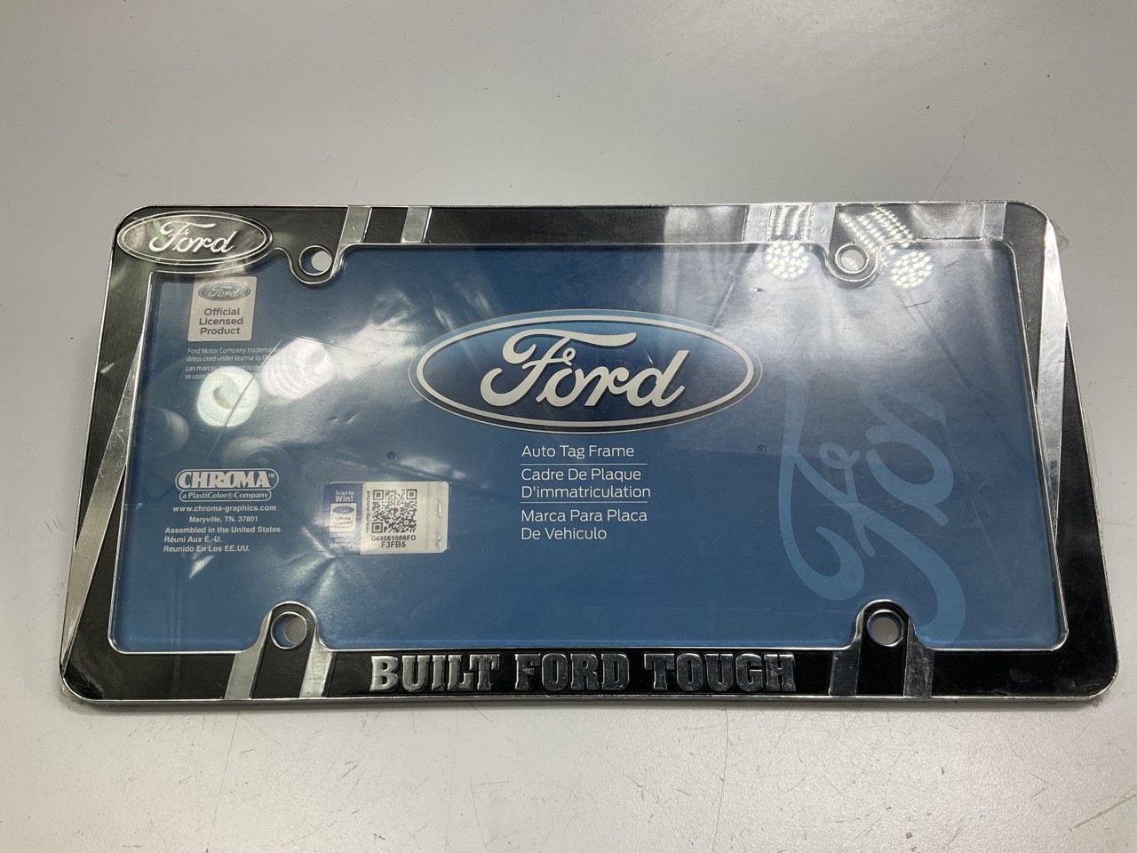 Plasticolor 42528 Ford Built Tough License Plate Frame Chrome, Black Metal