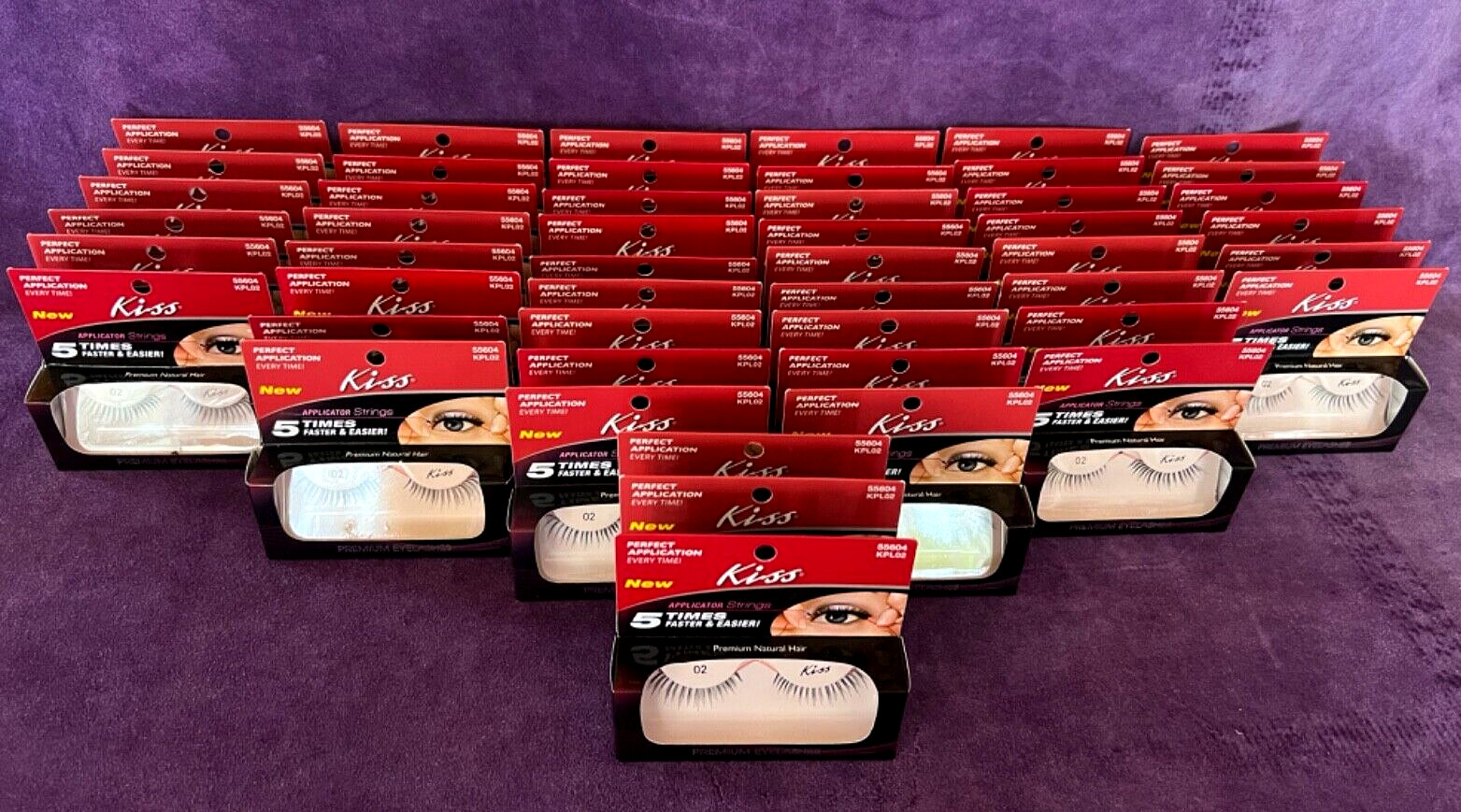 KISS PREMIUM NATURAL 02 HAIR EYELASHES WITH APPLICATOR STRINGS FASTER& EASIER