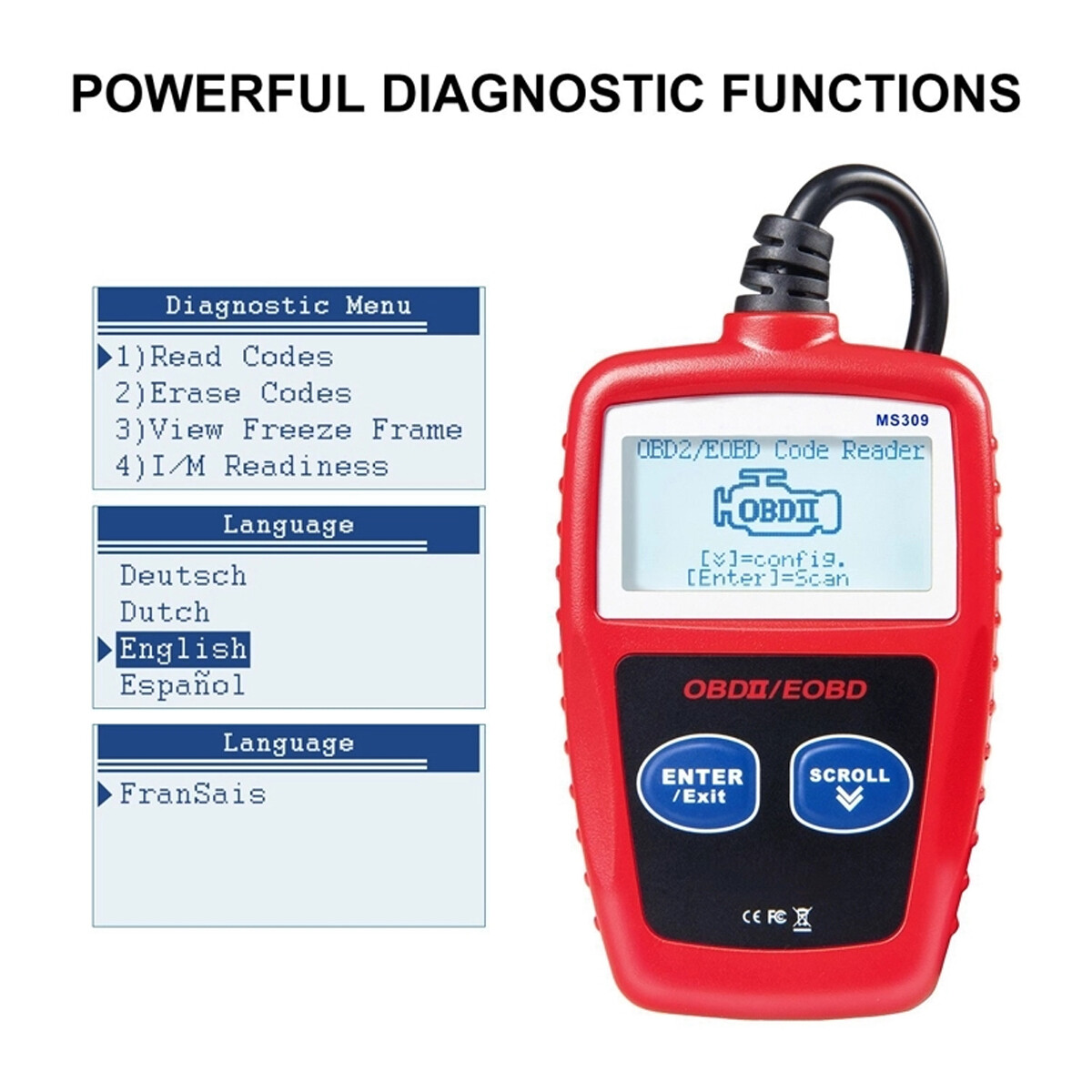 MS309 Universal Car Engine Fault Code Reader, Diagnostic Scan Tool OBD2