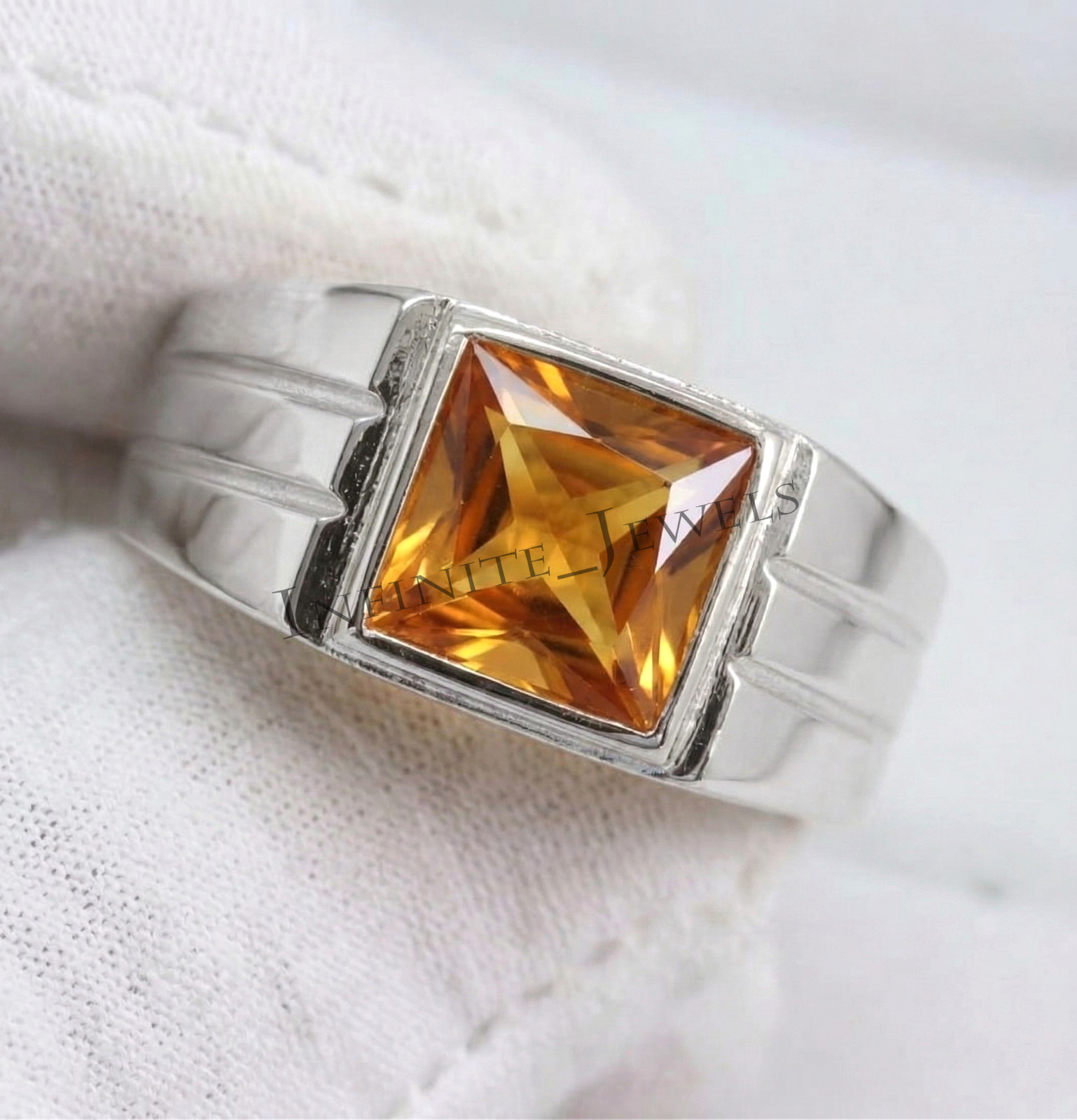 Beautiful Citrine Gemstone 925 Sterling Silver Handmade Men's Ring All Size