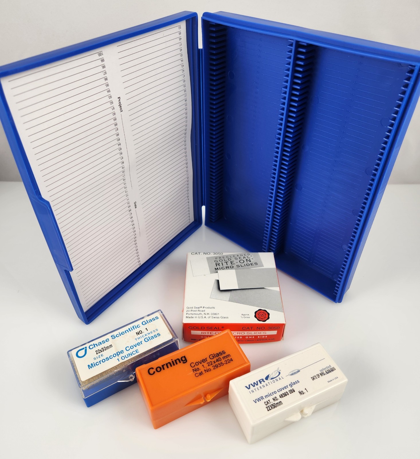 Gold Seal Microscope glass micro Slides #3050 75x25mm + 3 boxes Cover Slips