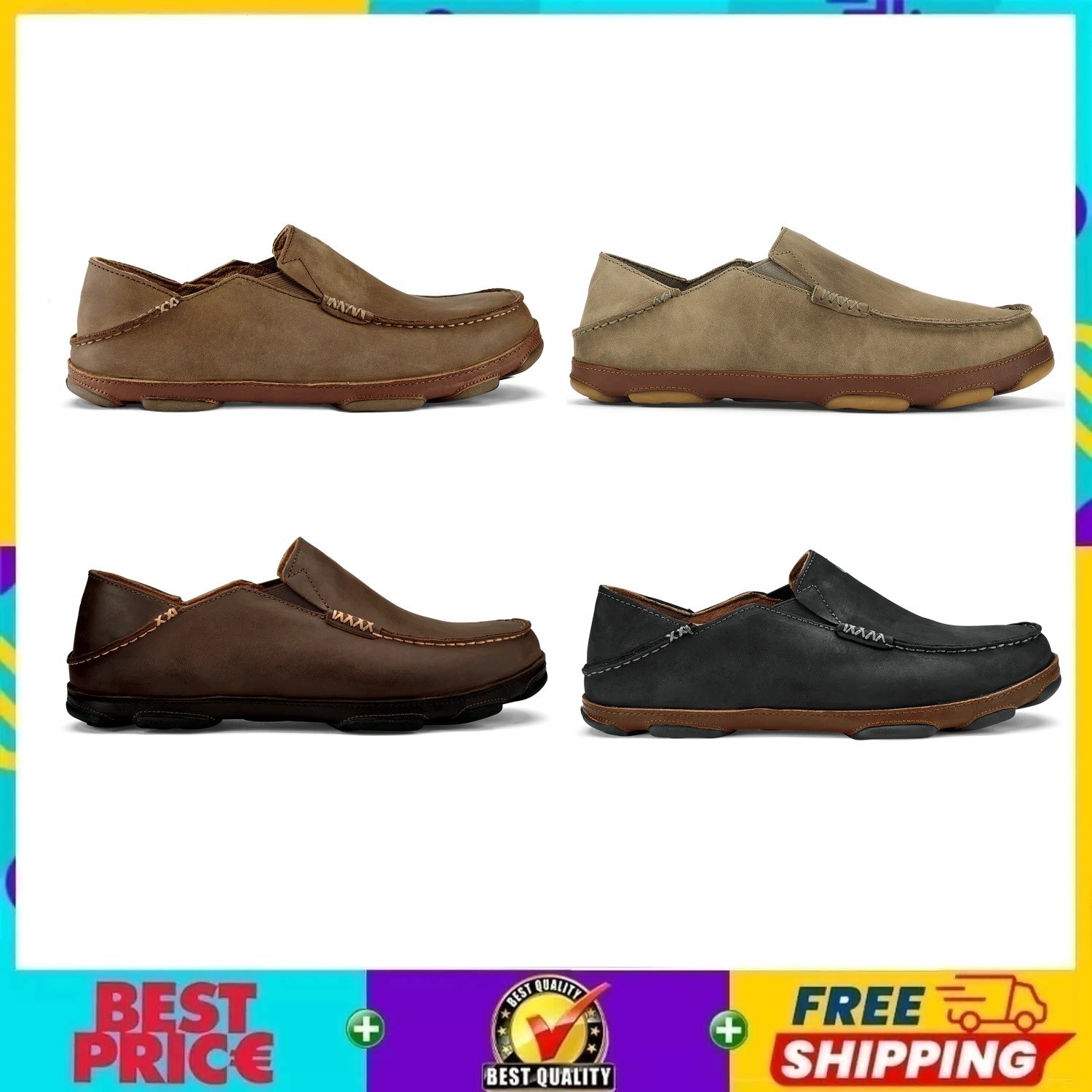 🔥 Sale! Men’s Olukai Moloā Leather Slip On Shoes - 4 Color - Free Shipping. ⚡