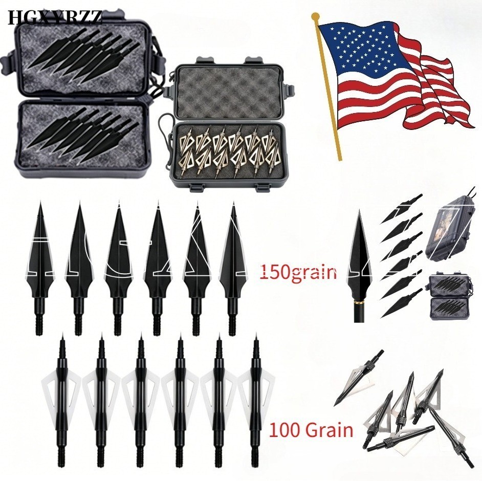 Compound Bow 100/150 Grain 12/24/36X Broadheads 2 Blade Archery Hunting Shooting