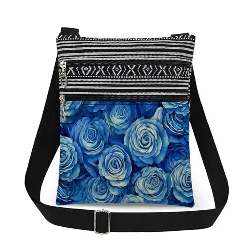 Sapphire Rose Art Crossbody Bag Daily Use Travel Adjustable Shoulder Strap