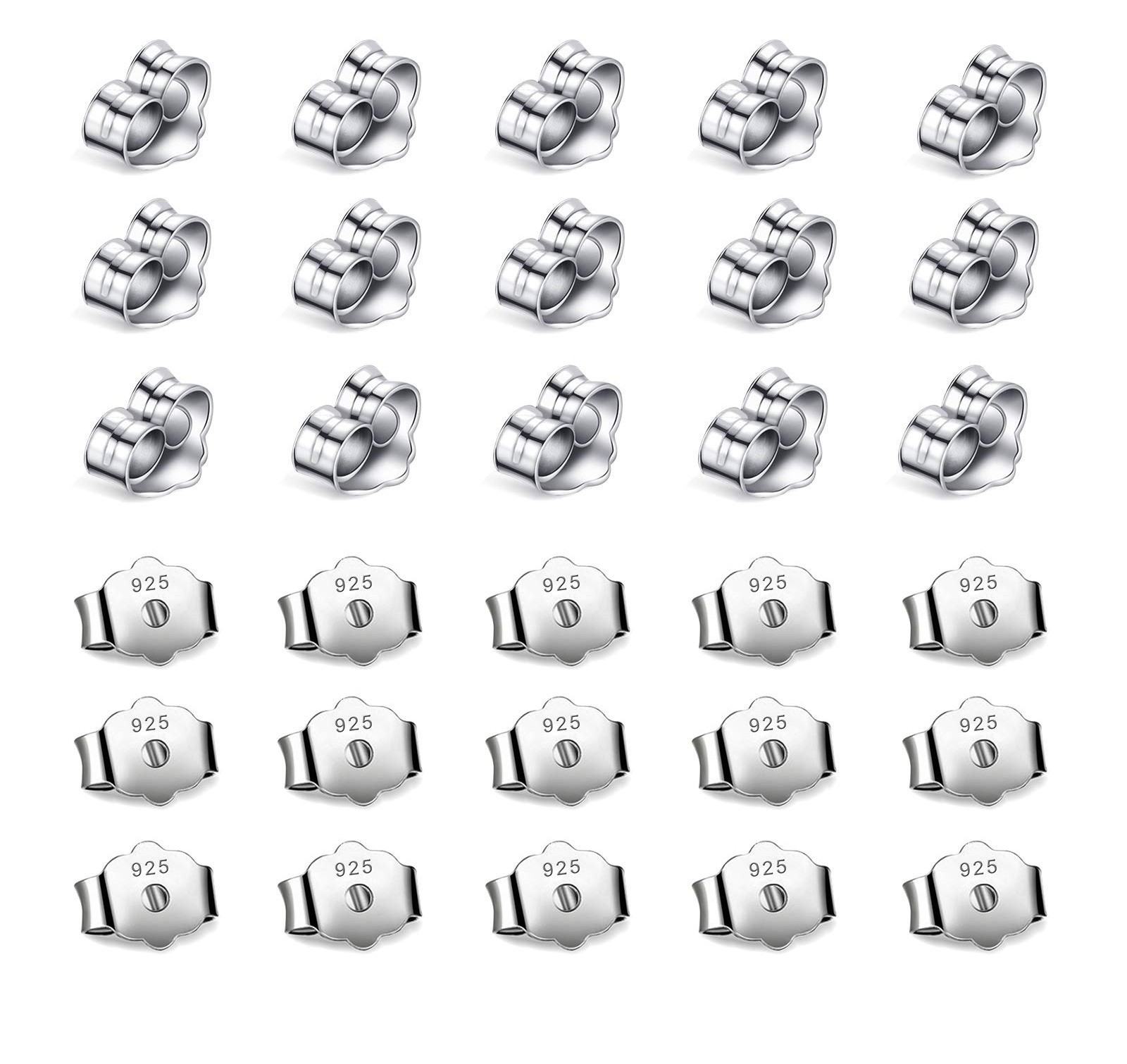 30PCS 925 Sterling Silver Earring Backs 15 Pairs Secure Ear Locking Nuts