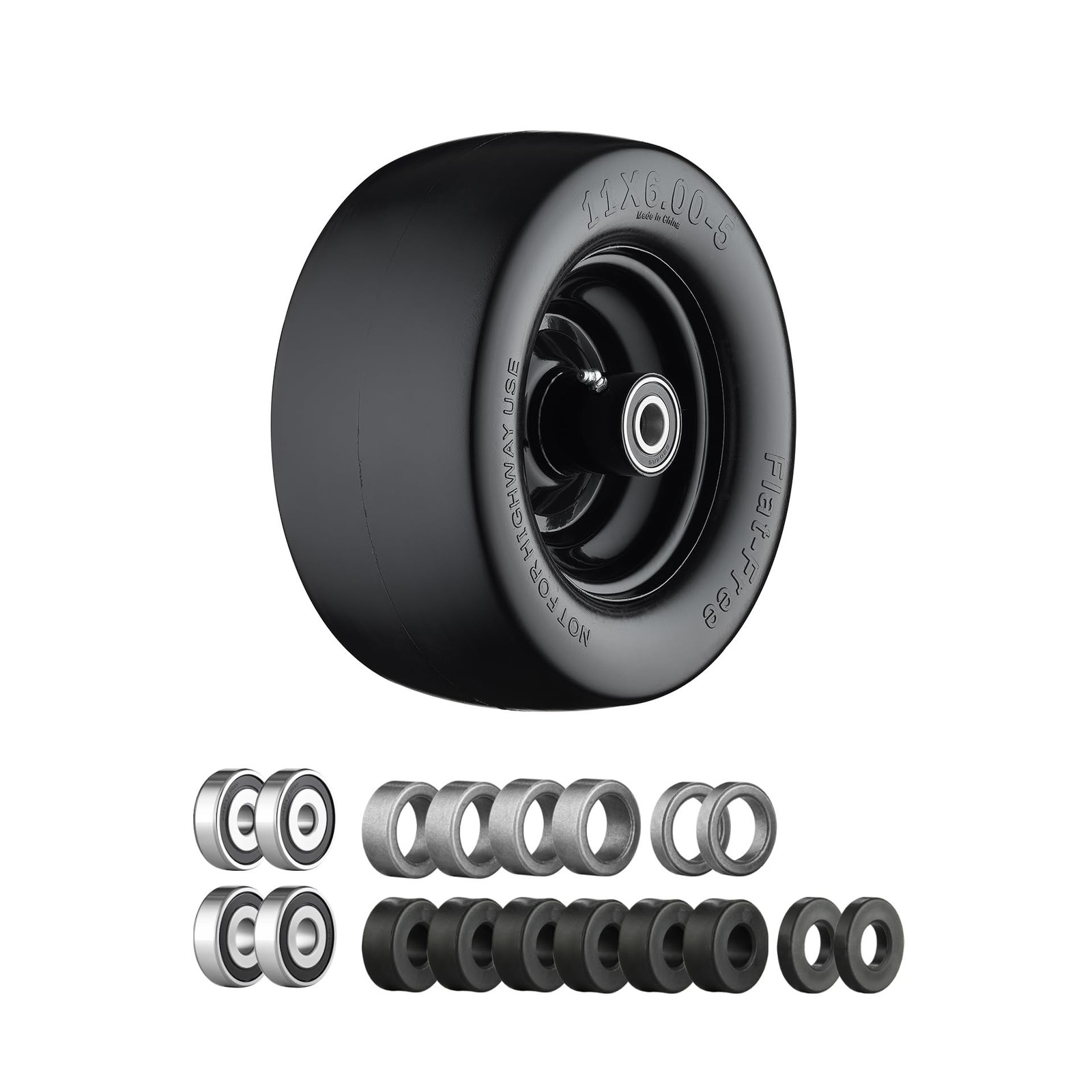 11x6.00-5 Flat Free Tire, Zero Turn Mower Front Tires with 3/4" or 5/8" and 1...