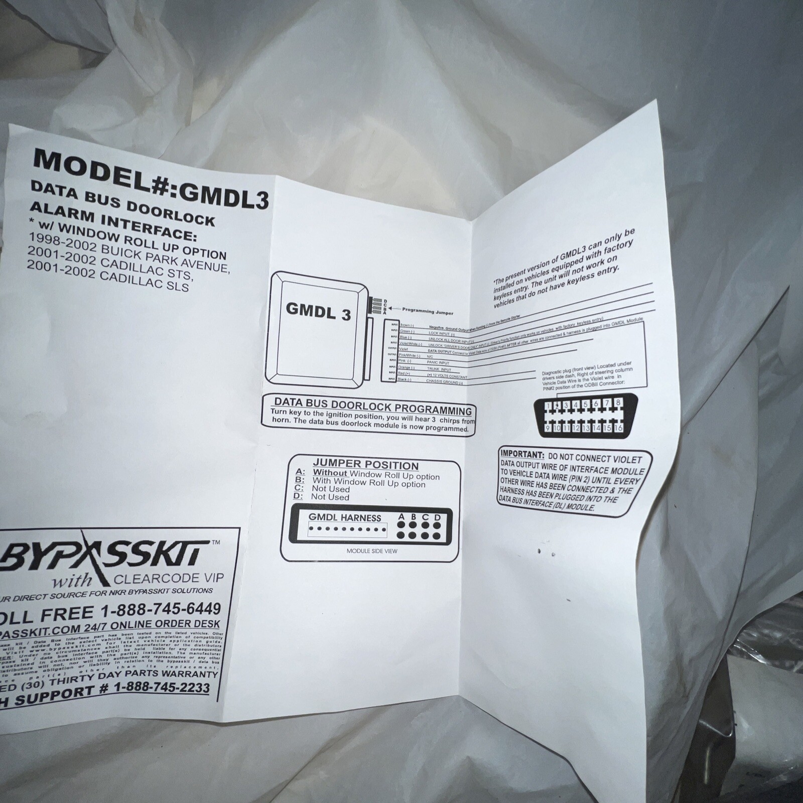 CodeAlarm GMDL3 GM DoorLock Databus Bypass Module Kit