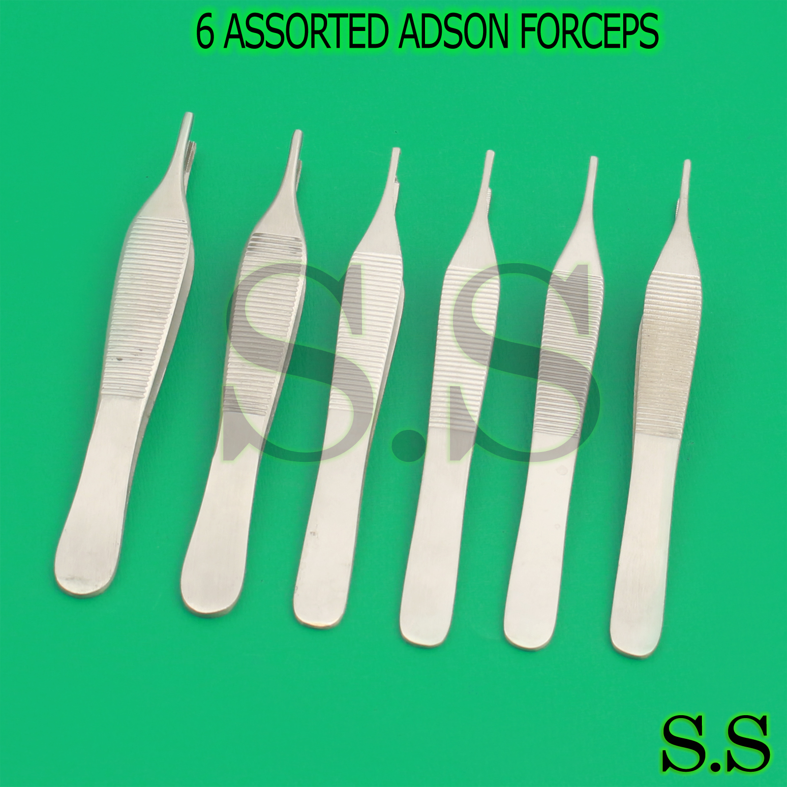 SET OF 6 ASSORTED ADSON TISSUE BROWN DRESSING FORCEPS 4.75" SURGICAL INSTRUMENTS