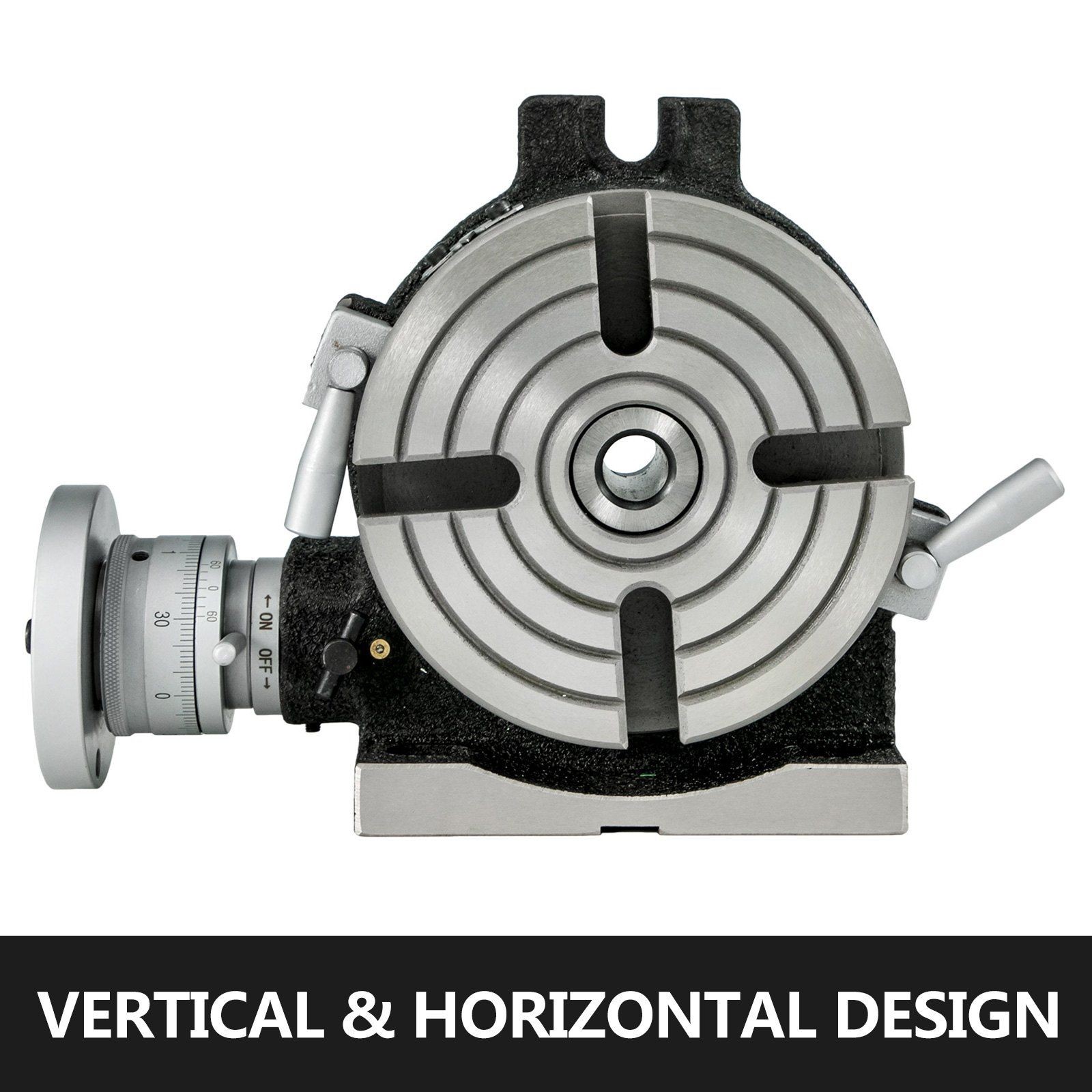 6" Cast Iron Rotary Table: 4-Slot, MT-2 Bore, Horizontal/Vertical Use