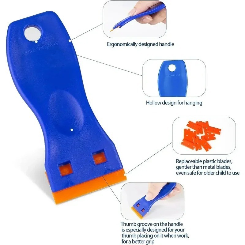 Plastic Razor Blade Scraper Set 6PCS + 60 Blades Car Window Sticker Remover Tool