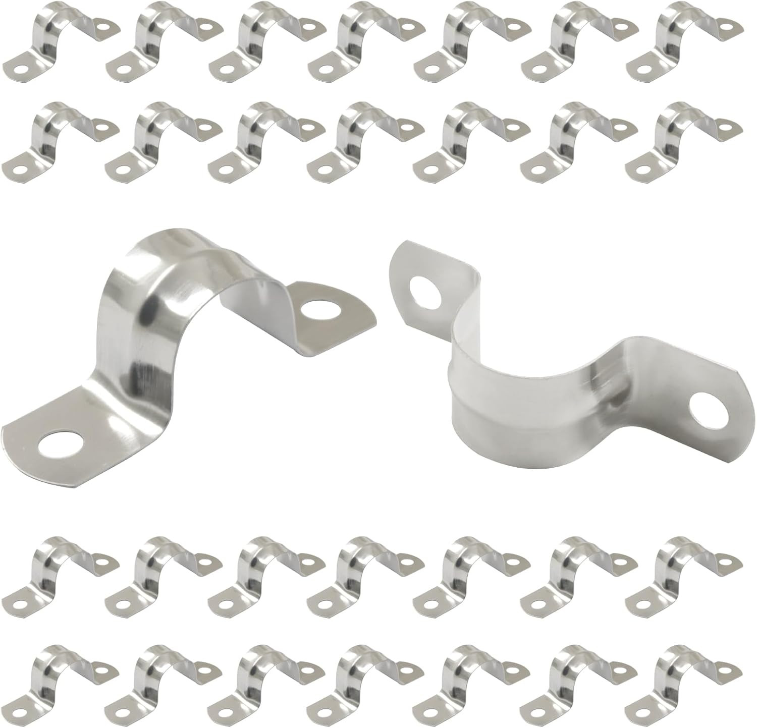 30 PCS M20 3/4" 304 Stainless Steel Pipe Straps, Heavy Duty Two-Hole U Brackets