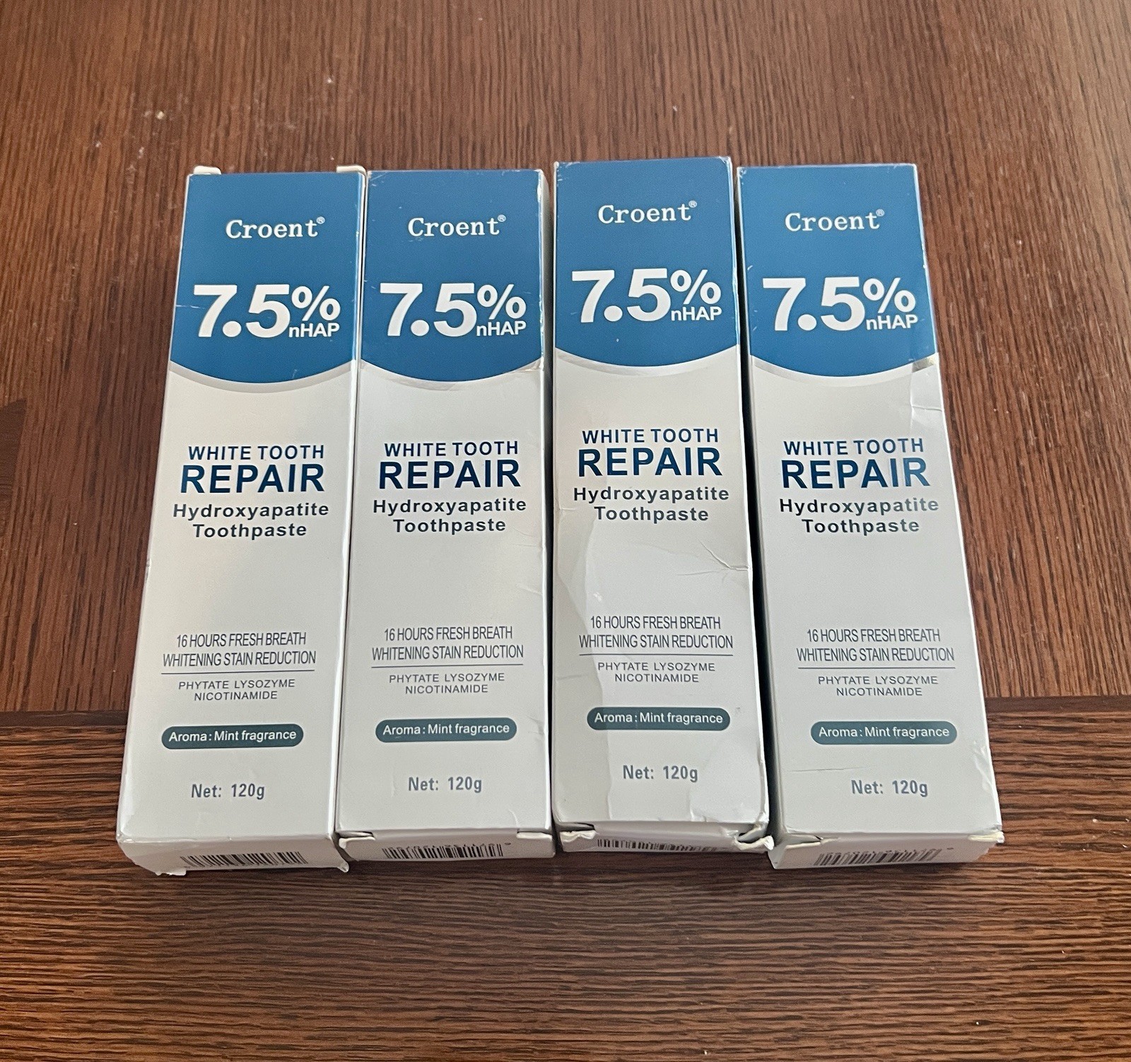 4pk Croent 7.5% nHAP White Tooth Stain Repair Hydroxyapatite Toothpaste 16hr .