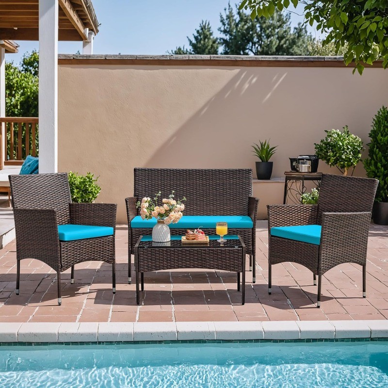 4 Pieces Patio Rattan Chair Wicker Outdoor Indoor Use Backyard Porch Garden