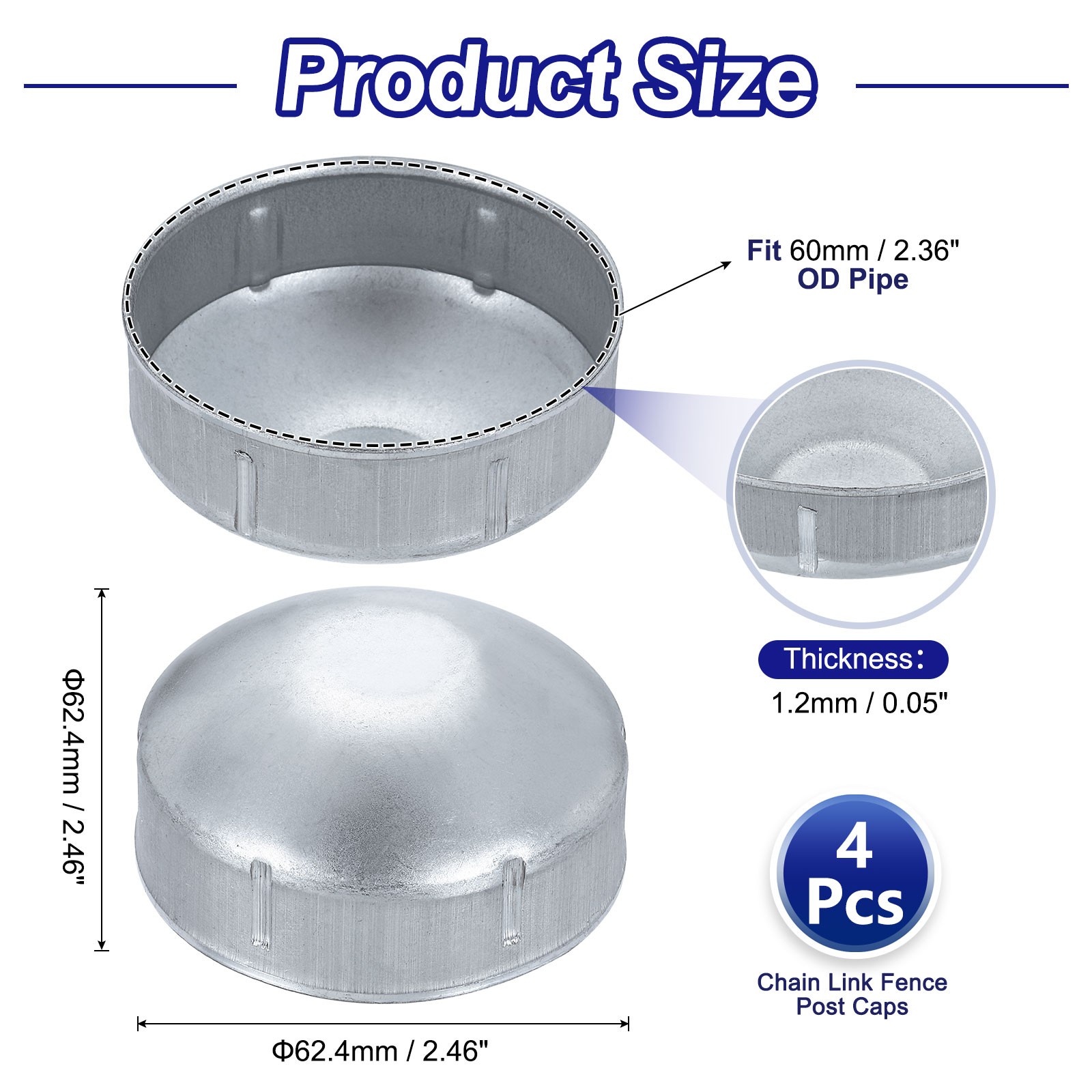4Pcs Chain Link Fence Post Cap, Dome External Post Caps Fit 2-3/8" OD Pipe