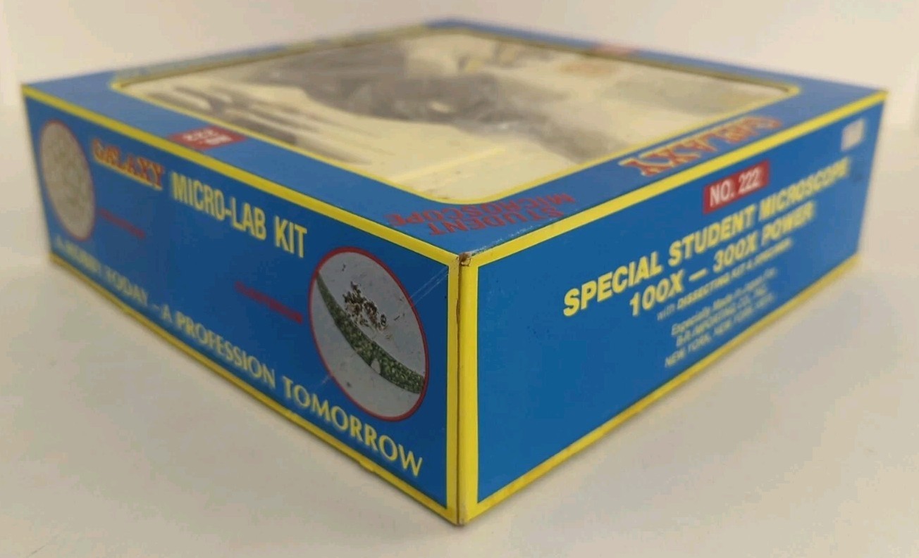 vtg. Galaxy Microscope Micro-Lab Dissecting Kit 100x-300x #222 w/Paper - MIB!