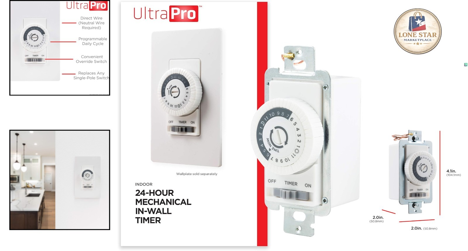 Elegant 24-Hour Dial Timer Switch for Lights & Fans - Override Function Included