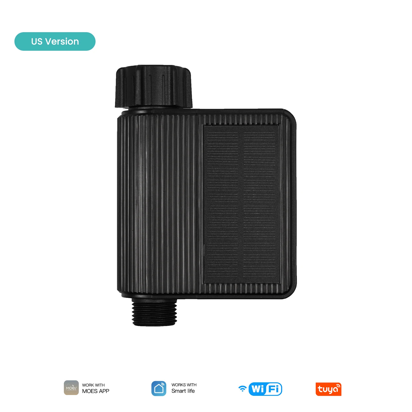 Tuya US Wifi Solar Powered Water Timer Meter IP65 Waterproof Brass Inlet with So