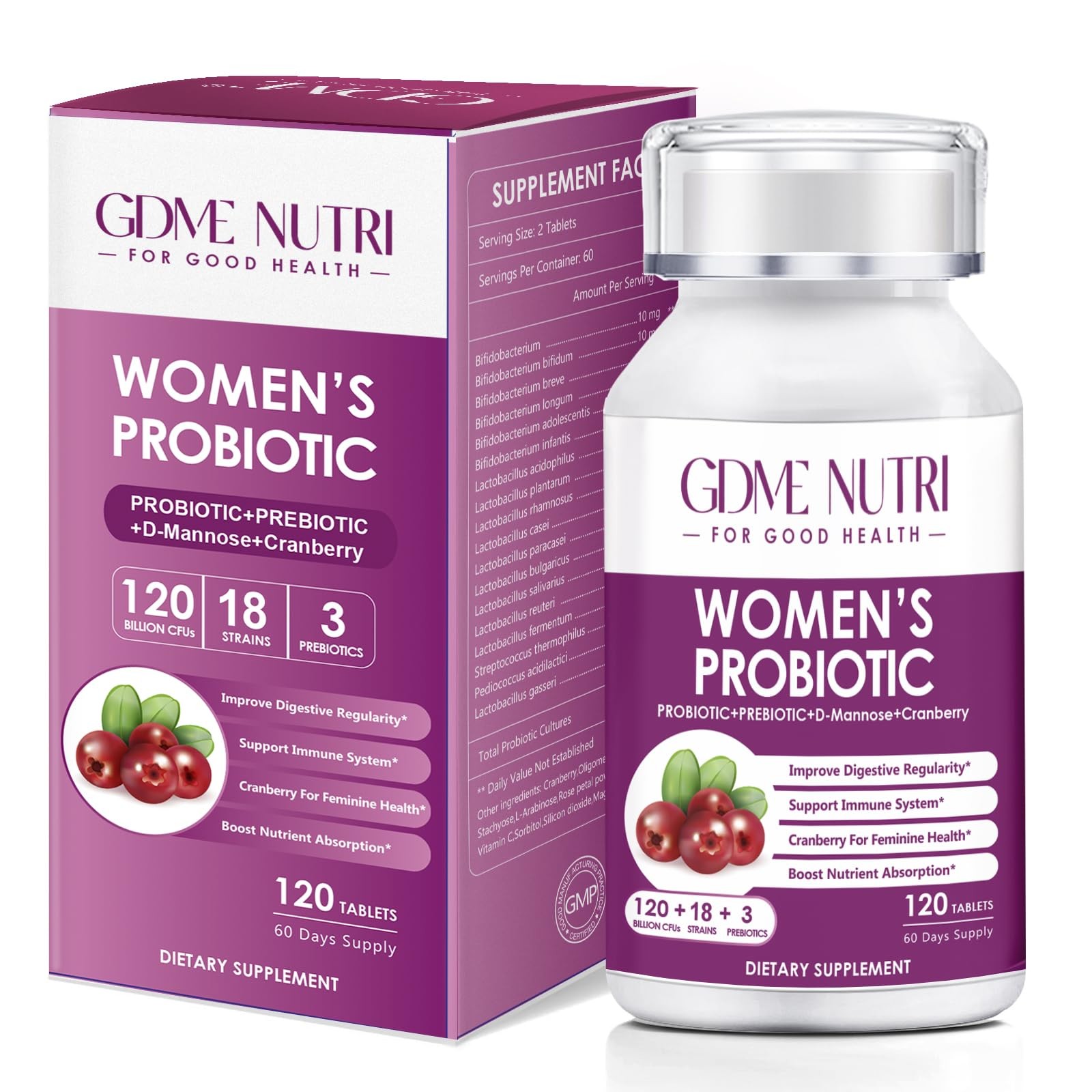 GDMENUTRI Women's Probiotics, 120 Tablets 120 Billion 120 Count (Pack of 1)