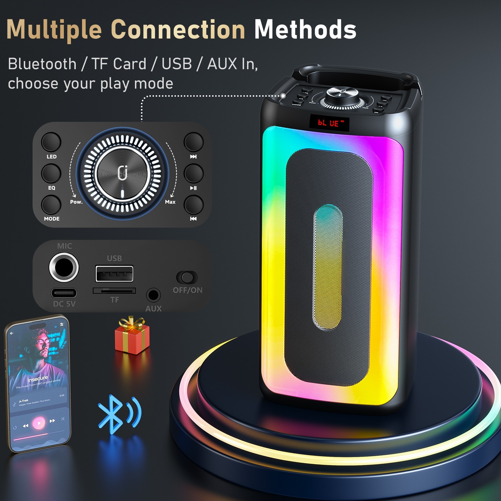 FanFun Bluetooth Karaoke Machine w/ 2 Wireless Mics, LED Rechargeable PA Speaker